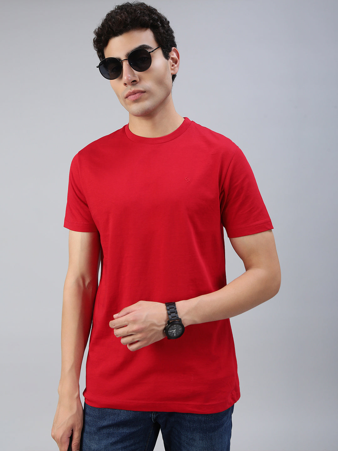 Classic Polo Men's Half Sleeve Red Round Neck Slim Fit Solid T-Shirt | TOY-KALVIK SALSA SF C