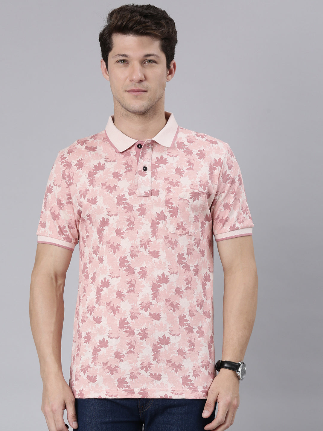 Classic Polo Men's Half Sleeve Lt.Peach Polo Neck Cotton Blend Slim Fit T-Shirt | BEAU - 268 B SF P