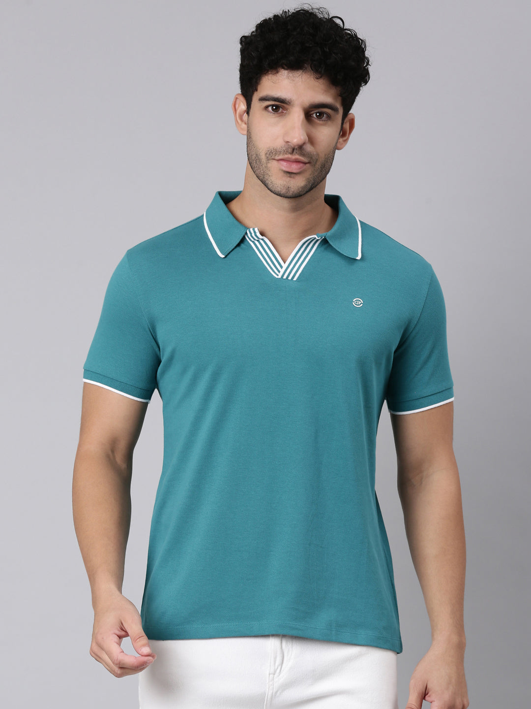 Classic Polo Men's Half Sleeve Teal Polo Neck Slim Fit Solid Cotton Blend T-Shirt | RAVE POLO - 02 B SF P