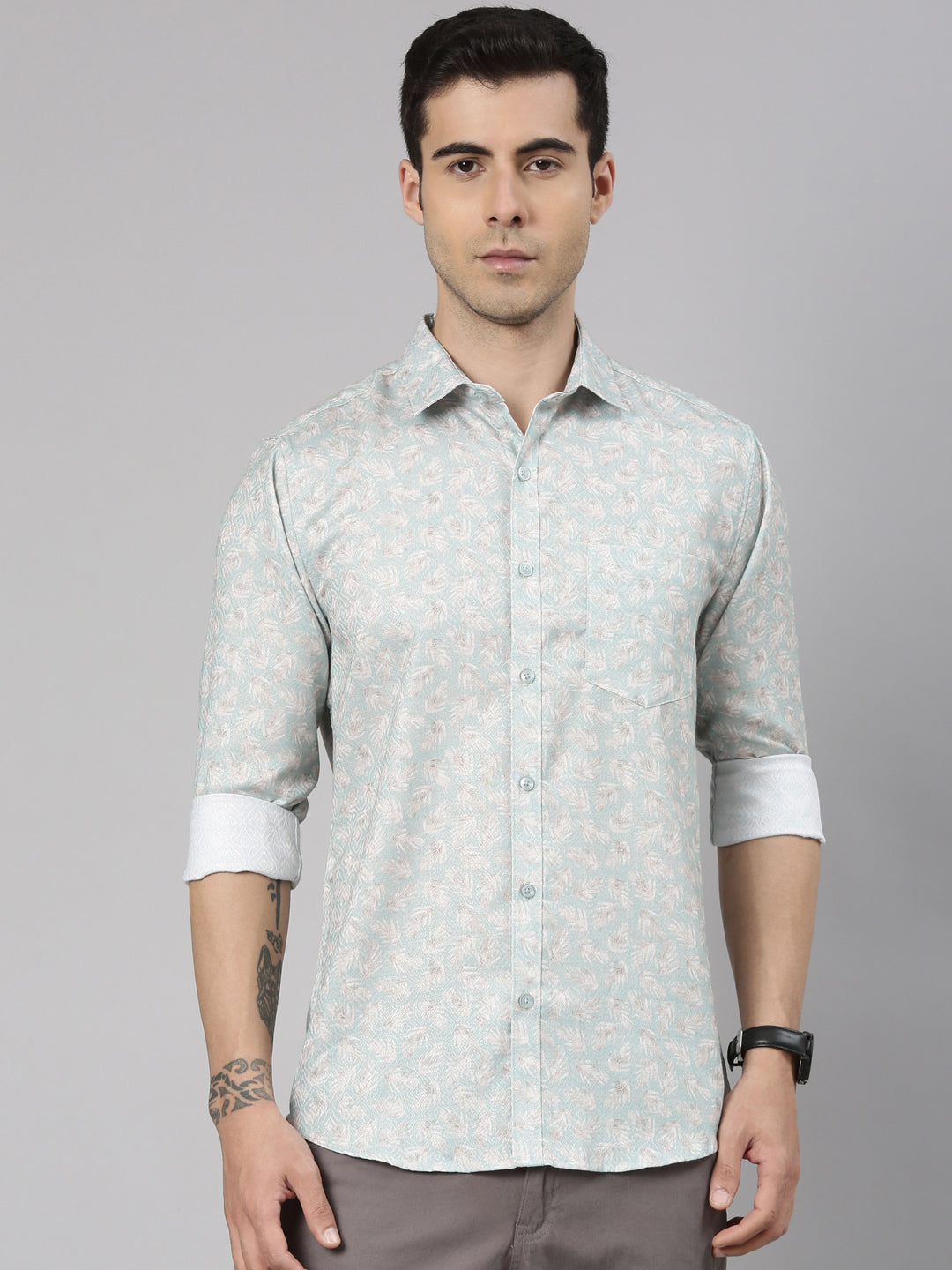 Classic Polo Men's Full Sleeve Multicolor Polo Neck Slim Fit All-Over Print Cotton Shirt | SQ2-EL-63 A-FS-PRT-SF