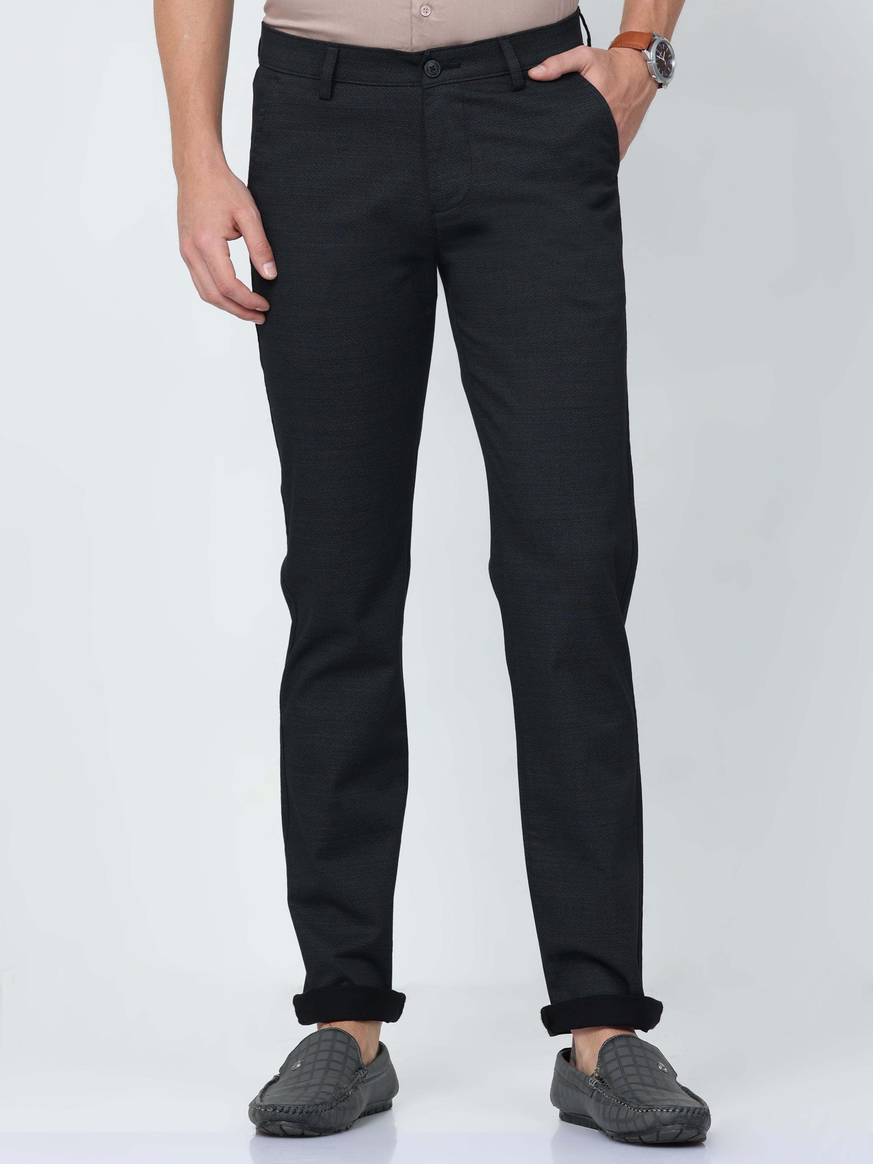 Classic Polo Mens Moderate Fit Solid Black Color Trousers | To2-05 C-Blk-Mf-Ly