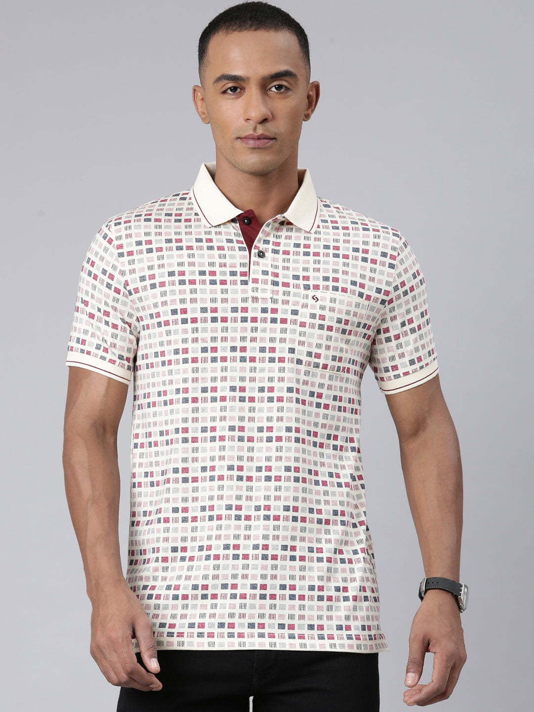 Classic Polo Mens Aop Multicolor Polo Neck Slim Fit T-Shirt | BELLO - 257 B SF P
