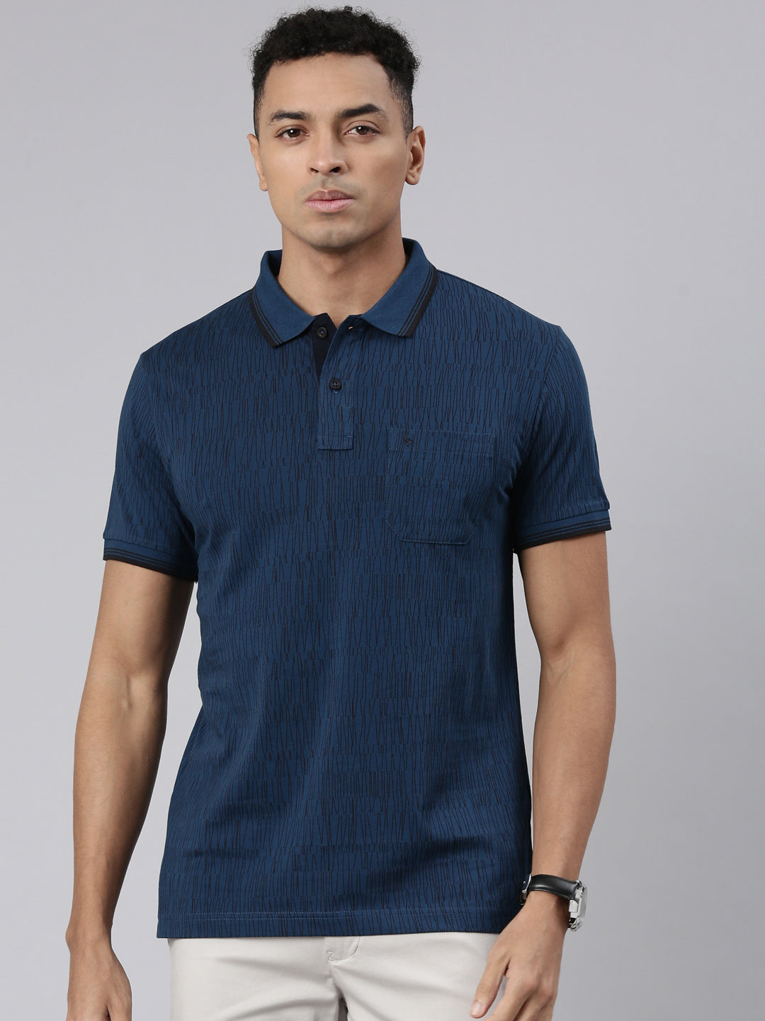Classic Polo Men's Half Sleeve Teal/Black Polo Neck Cotton Blend Slim Fit T-Shirt | BELLO - 306 A SF P
