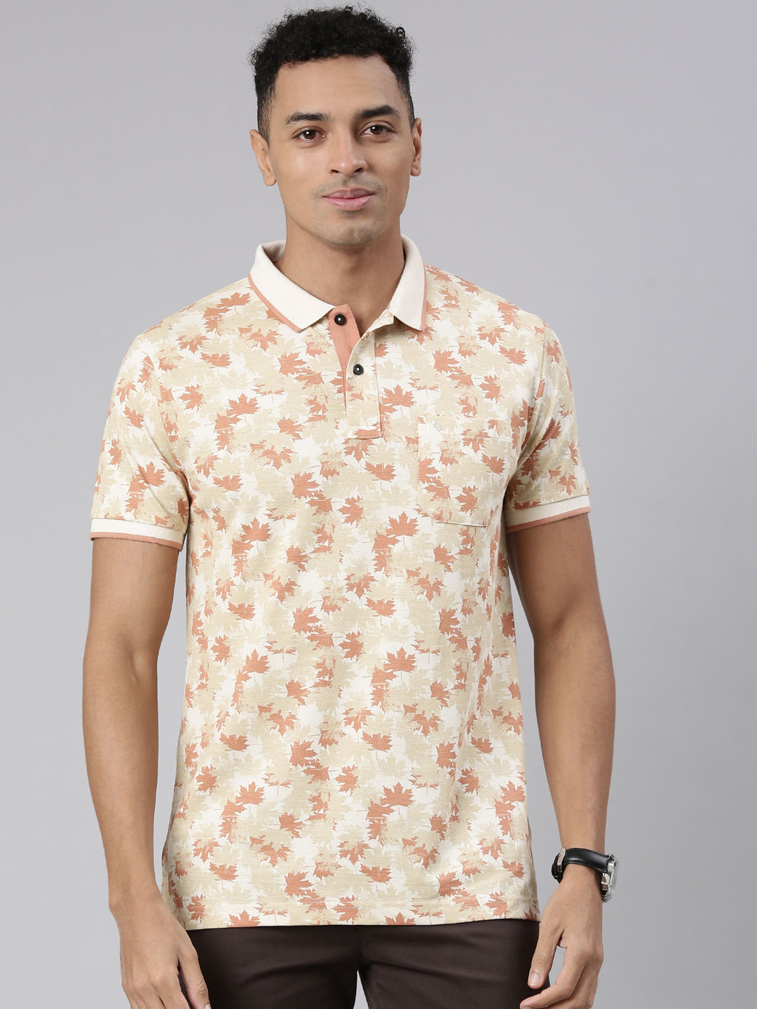 Classic Polo Men's Half Sleeve Lt.Orange/Peach Polo Neck Cotton Blend Slim Fit T-Shirt | BEAU - 268 A SF P