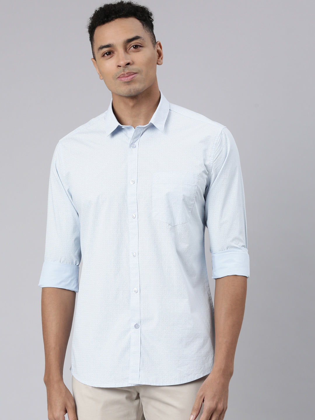 Classic Polo Men's Full Sleeve Lt.Blue Polo Neck Cotton Slim Fit Casual Shirt | SP2-CL-68 A-FS-PRT-SF