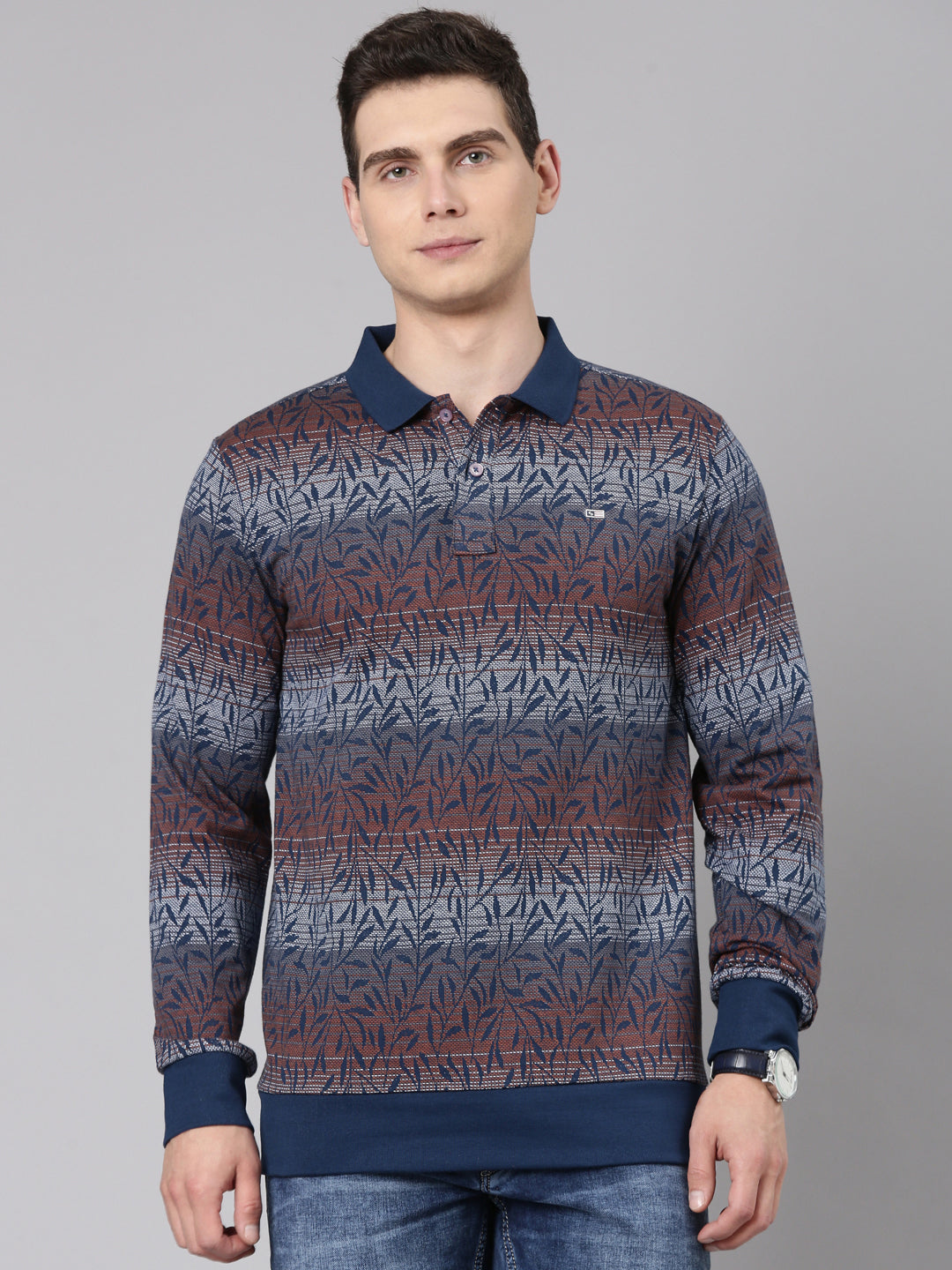 Classic Polo Men's Full Sleeve Multicolor Polo Neck Slim Fit All-Over Print Cotton T-Shirt VERNO 366 B SF P