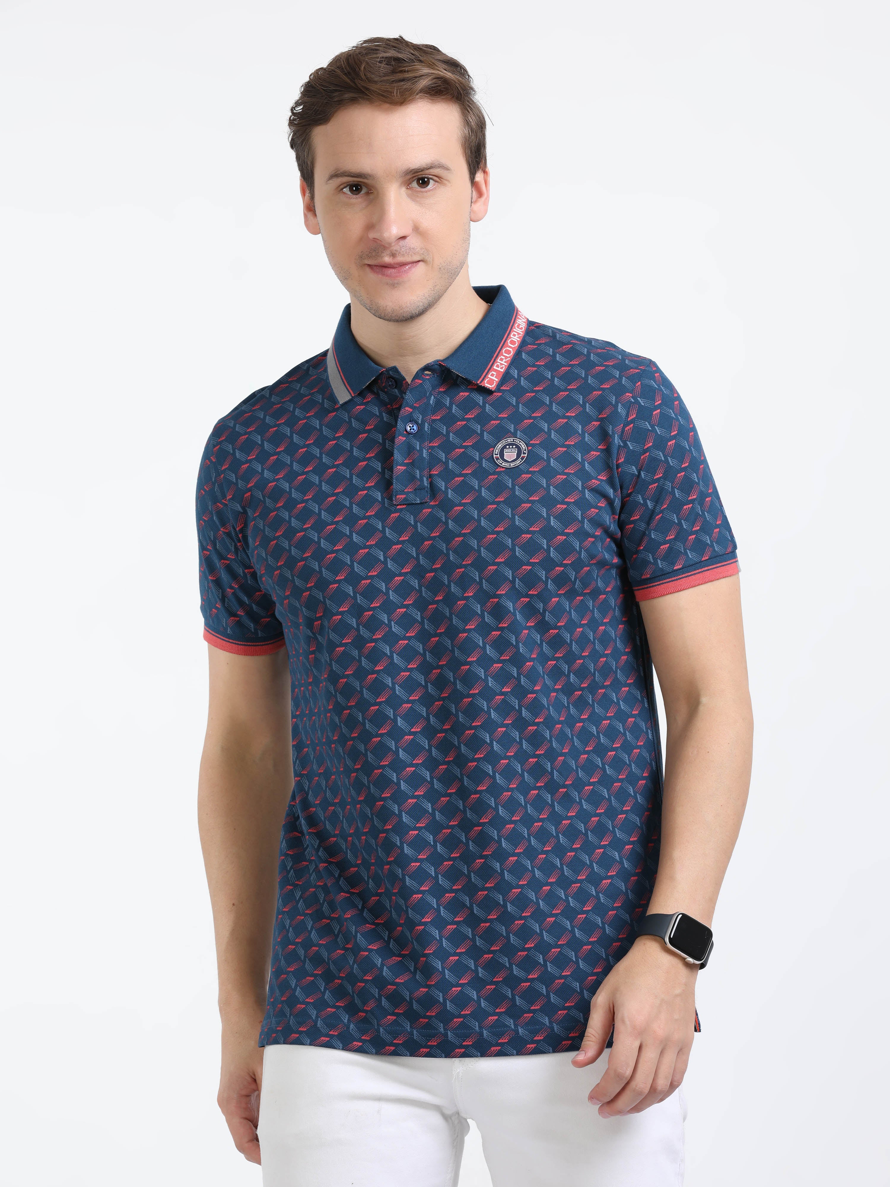 Classic Polo Mens Cotton Half Sleeves Floral Slim Fit Polo Neck Navy Blue Color T-Shirt | Brp - 385 B Sf P