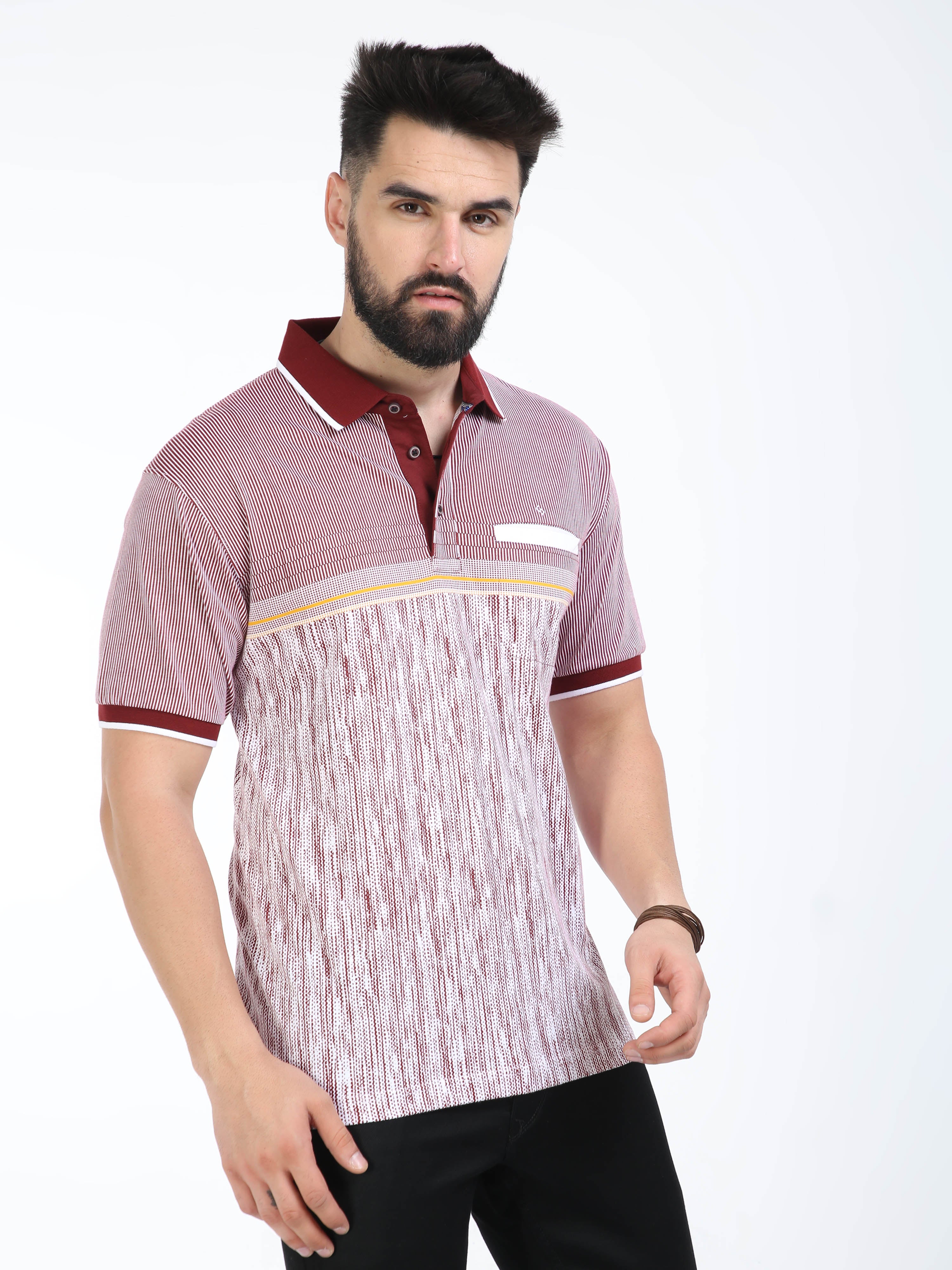 Classic Polo Mens Cotton Half Sleeves Floral Authentic Fit Polo Neck Red Color T-Shirt | Carve Polo - 19 B Af P