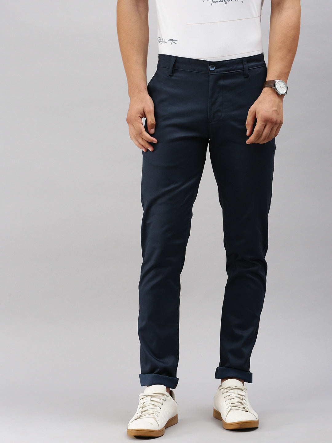 Classic Polo Men's Navy Blue Slim Fit Solid Casual Trouser | TP2-CL 07
