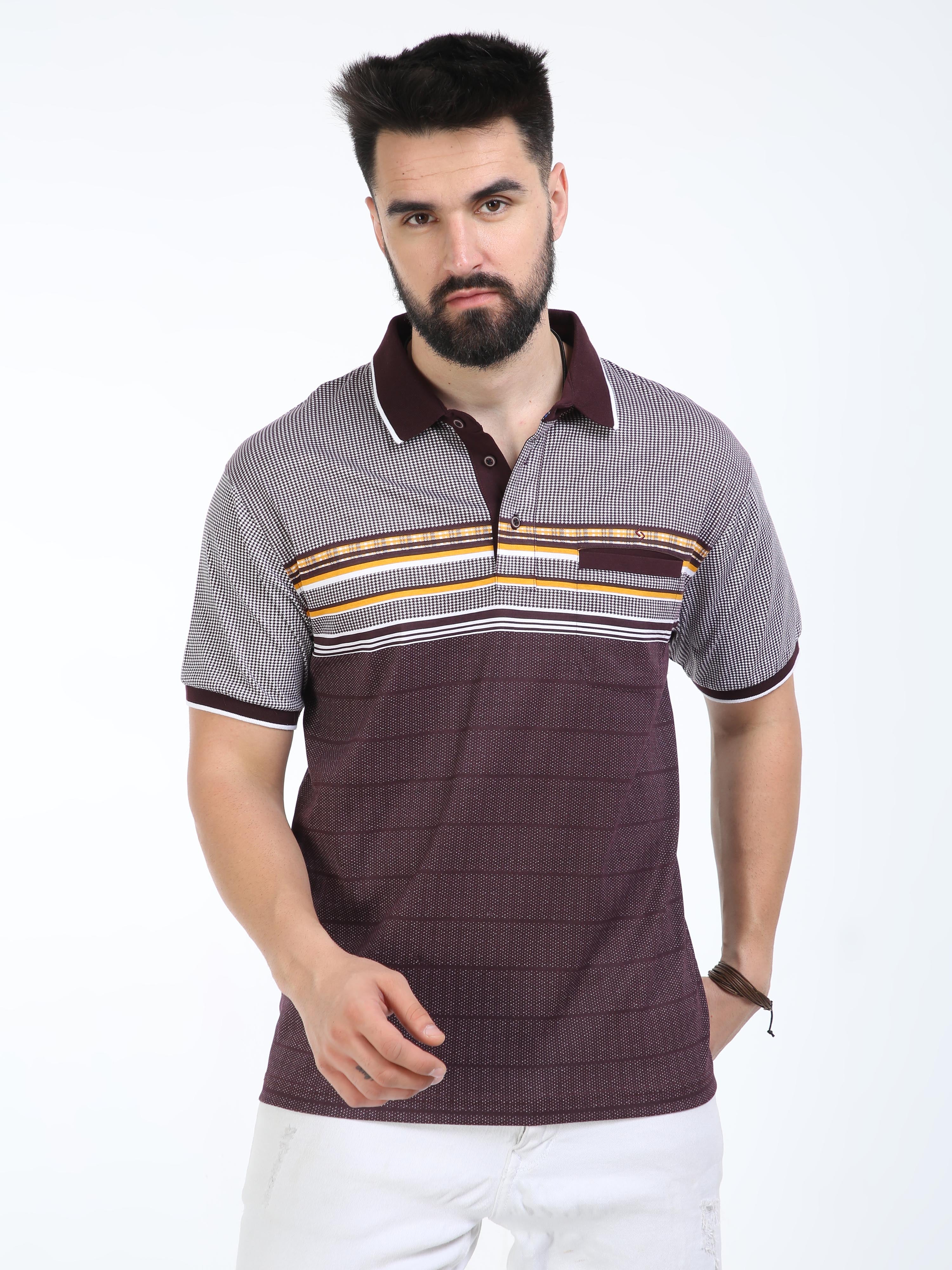 Classic Polo Mens Cotton Half Sleeves Floral Authentic Fit Polo Neck Maroon Color T-Shirt | Carve Polo - 21 B Af P