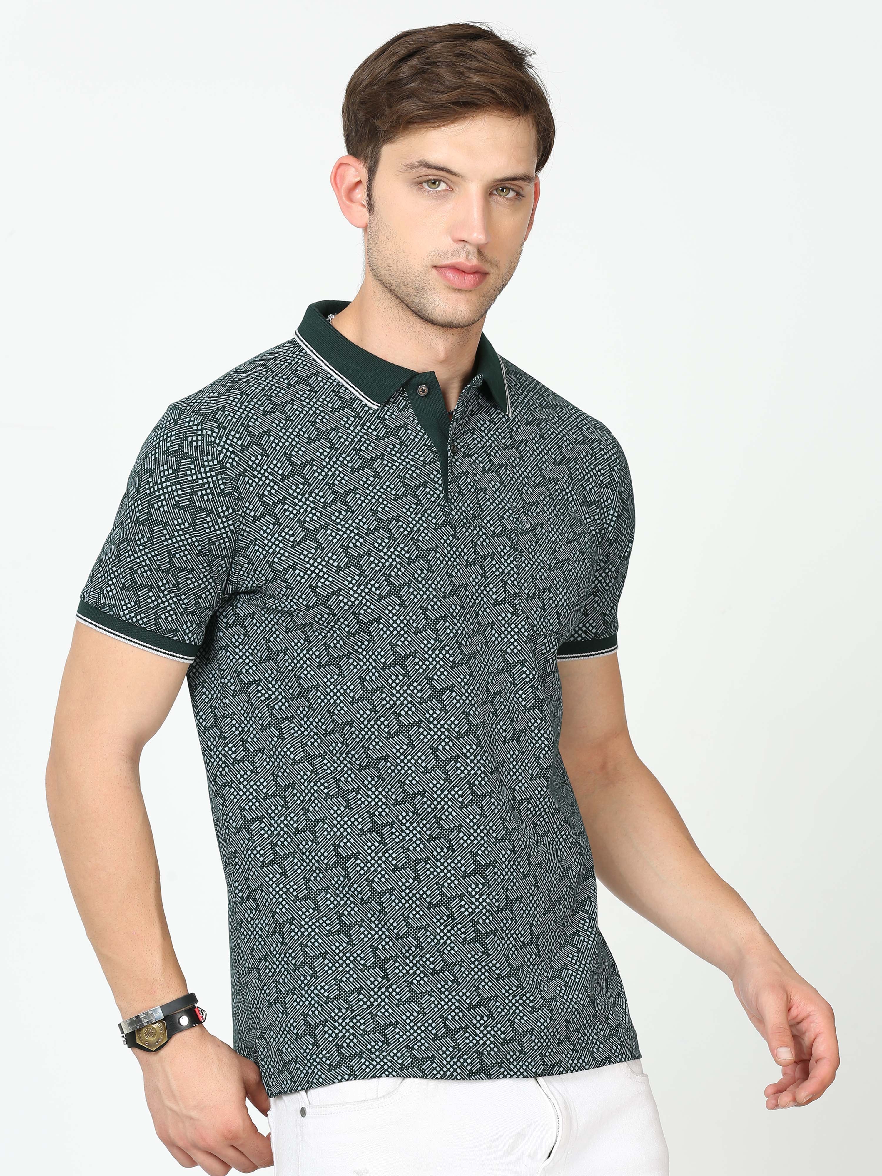 Classic Polo Mens Cotton Half Sleeves Printed Slim Fit Polo Neck Grey Color T-Shirt | Beau - 222 A Sf P