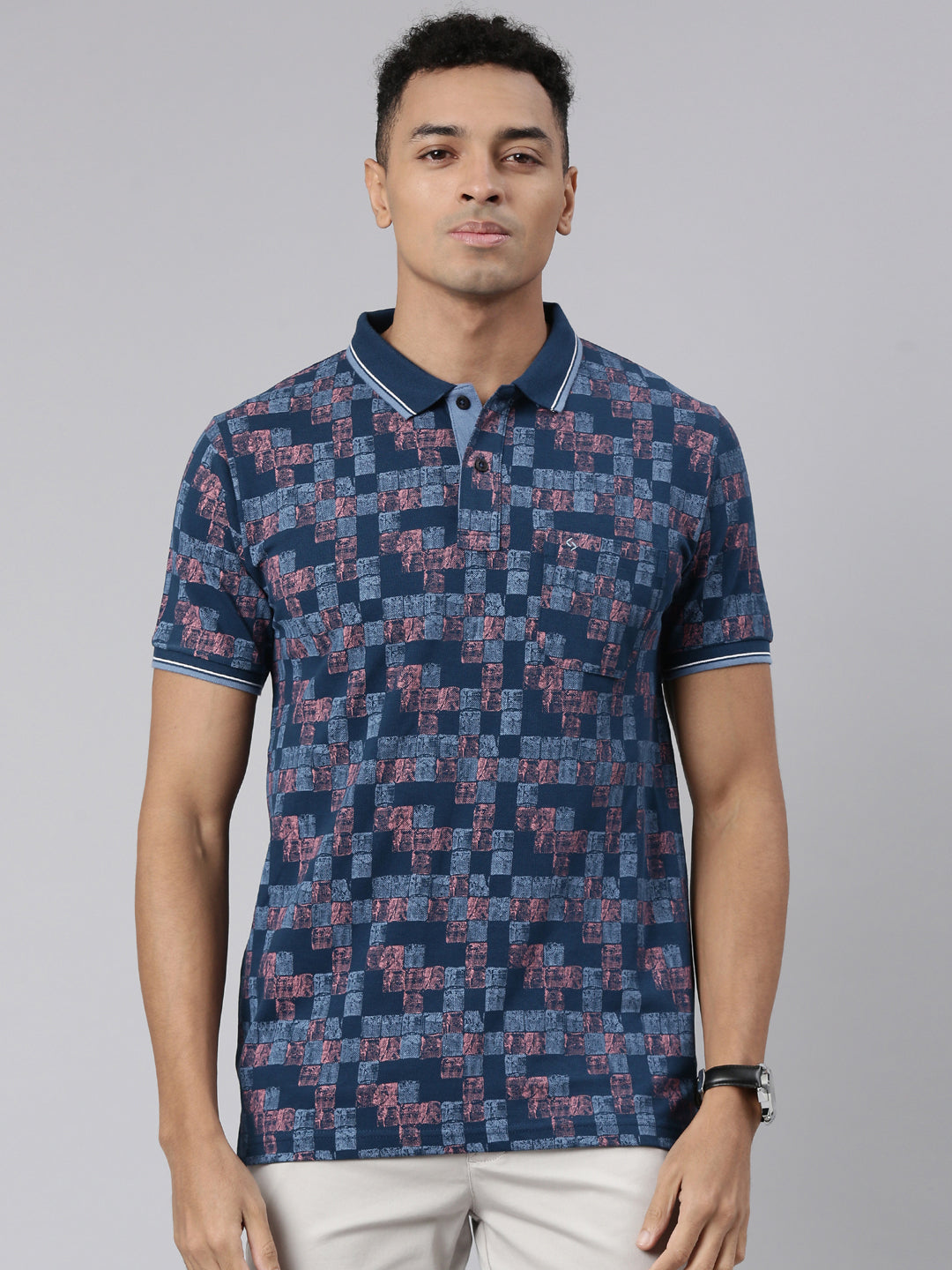 Classic Polo Men's Half Sleeve Blue Polo Neck Cotton Blend Slim Fit T-Shirt | BEAU - 266 B SF P