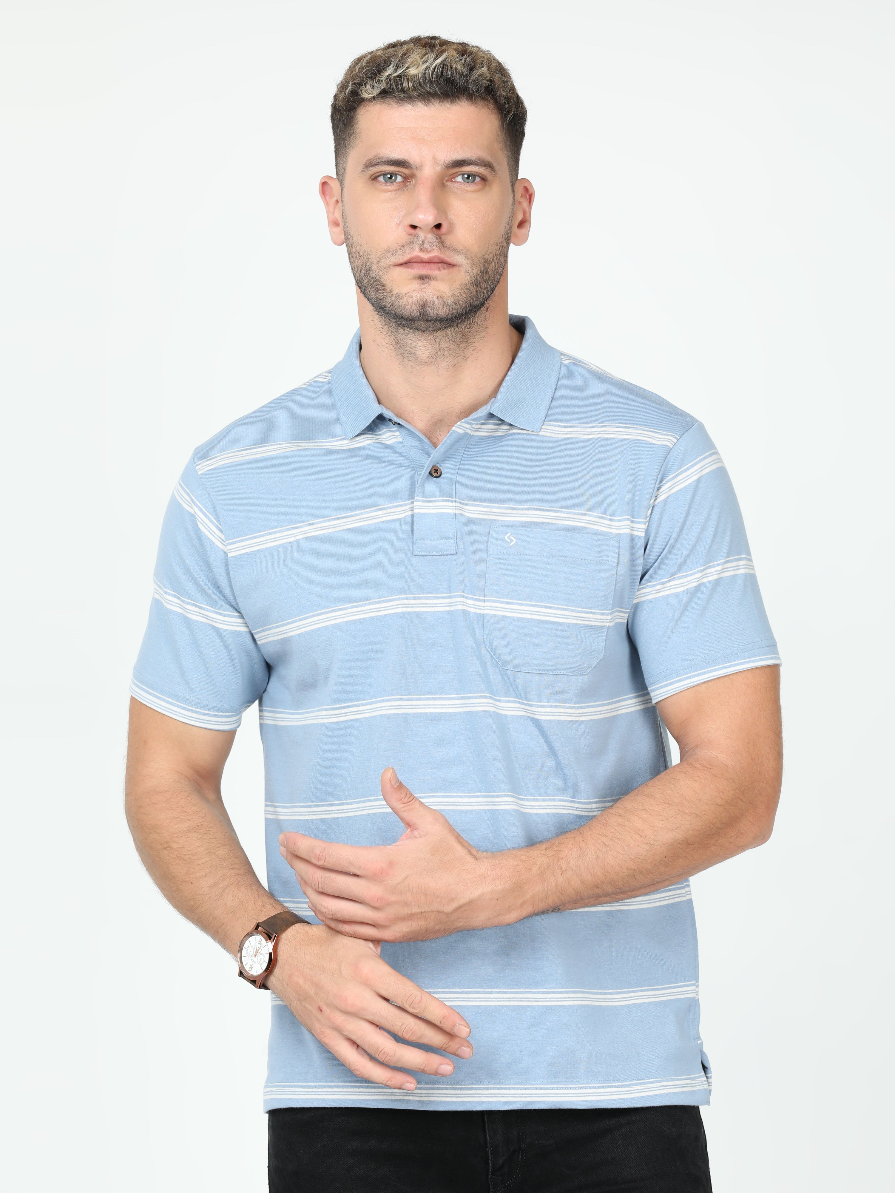 Classic Polo Mens Cotton Blended Half Sleeve Authentic Fit Polo Neck Blue Color T Shirt | F-Avon - 101 A