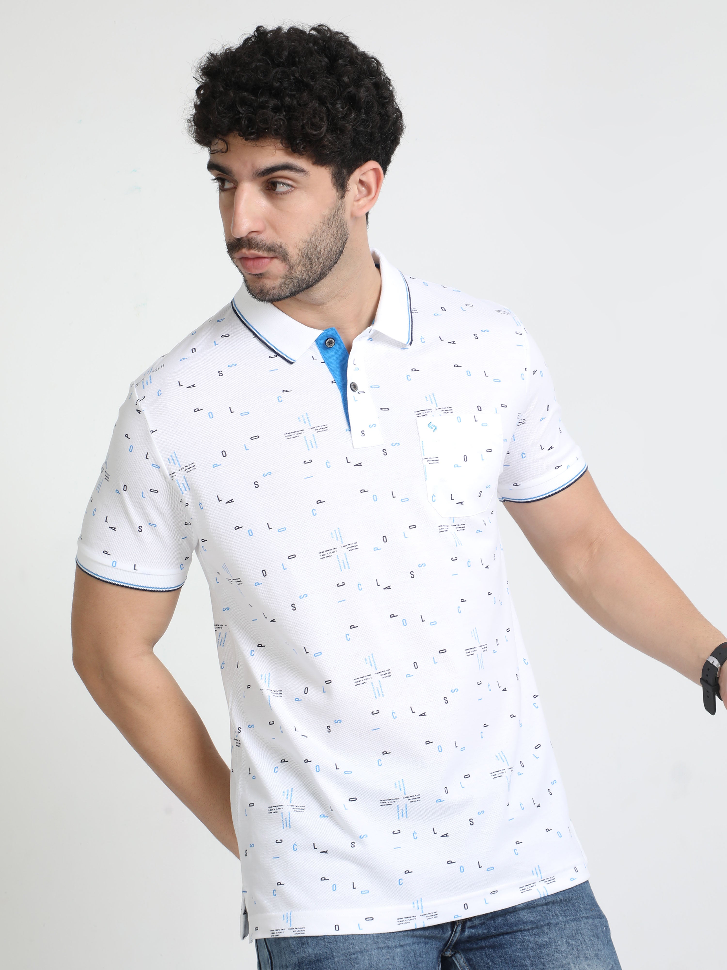 Classic Polo Mens Pure Cotton Half Sleeves Printed Slim Fit Polo Neck White Color T-Shirt | Beau - 212 A Sf P