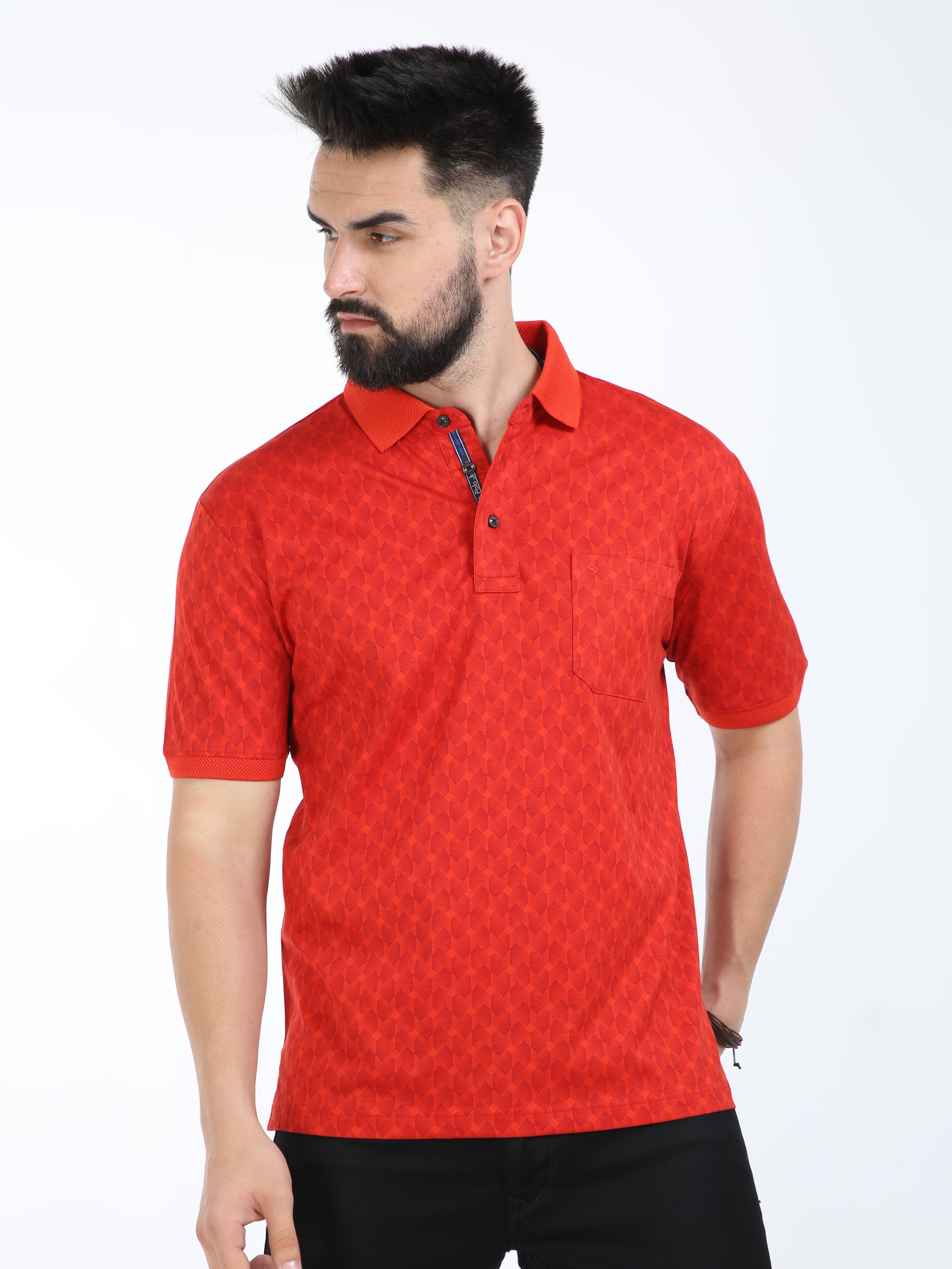 Classic Polo Mens Cotton Half Sleeves Floral Authentic Fit Polo Neck Red Color T-Shirt | Swank - 03 A Af P