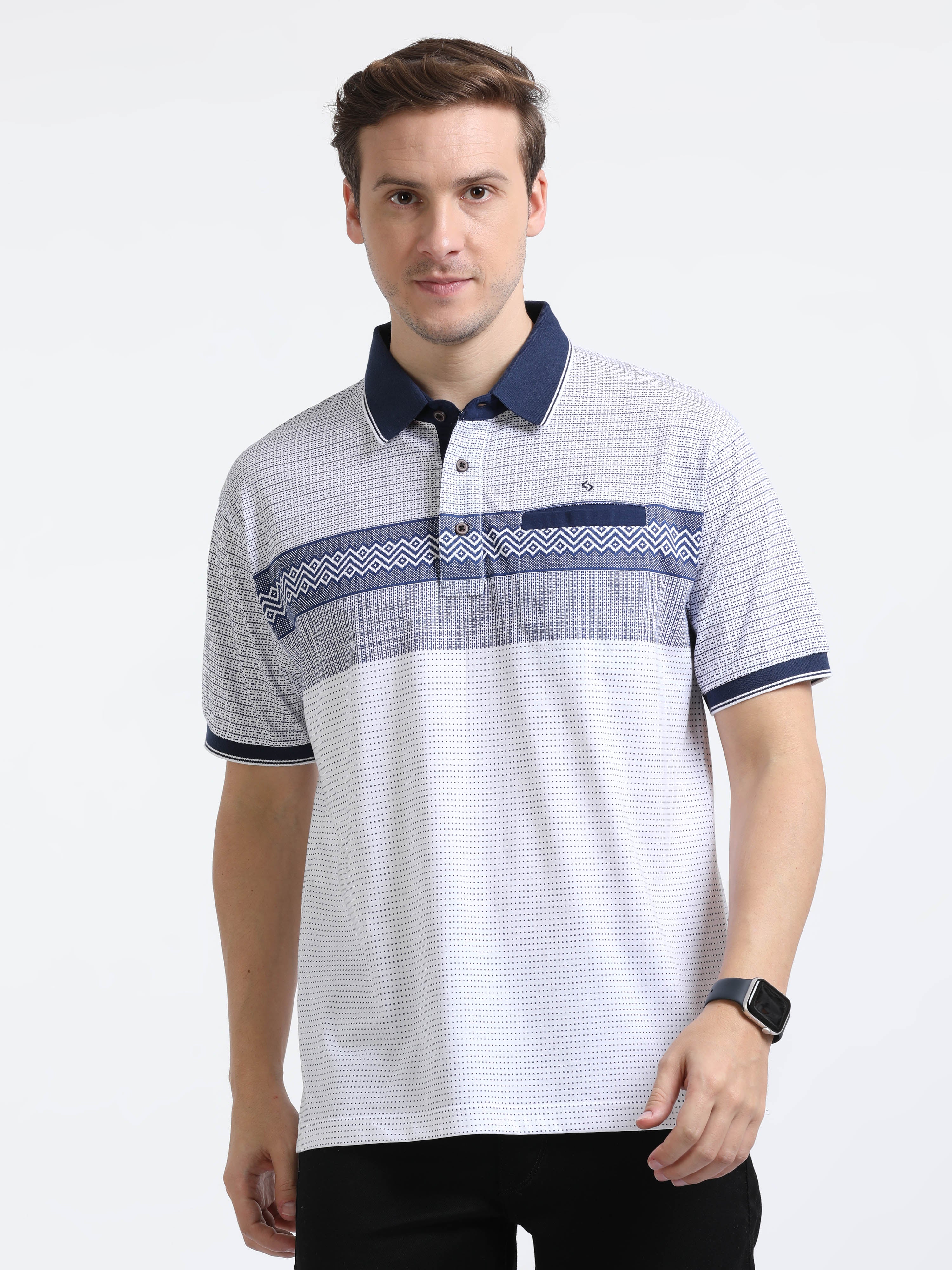 Classic Polo Mens Cotton Half Sleeves Floral Authentic Fit Polo Neck Navy Color T-Shirt | Carve Polo - 20 A Af P
