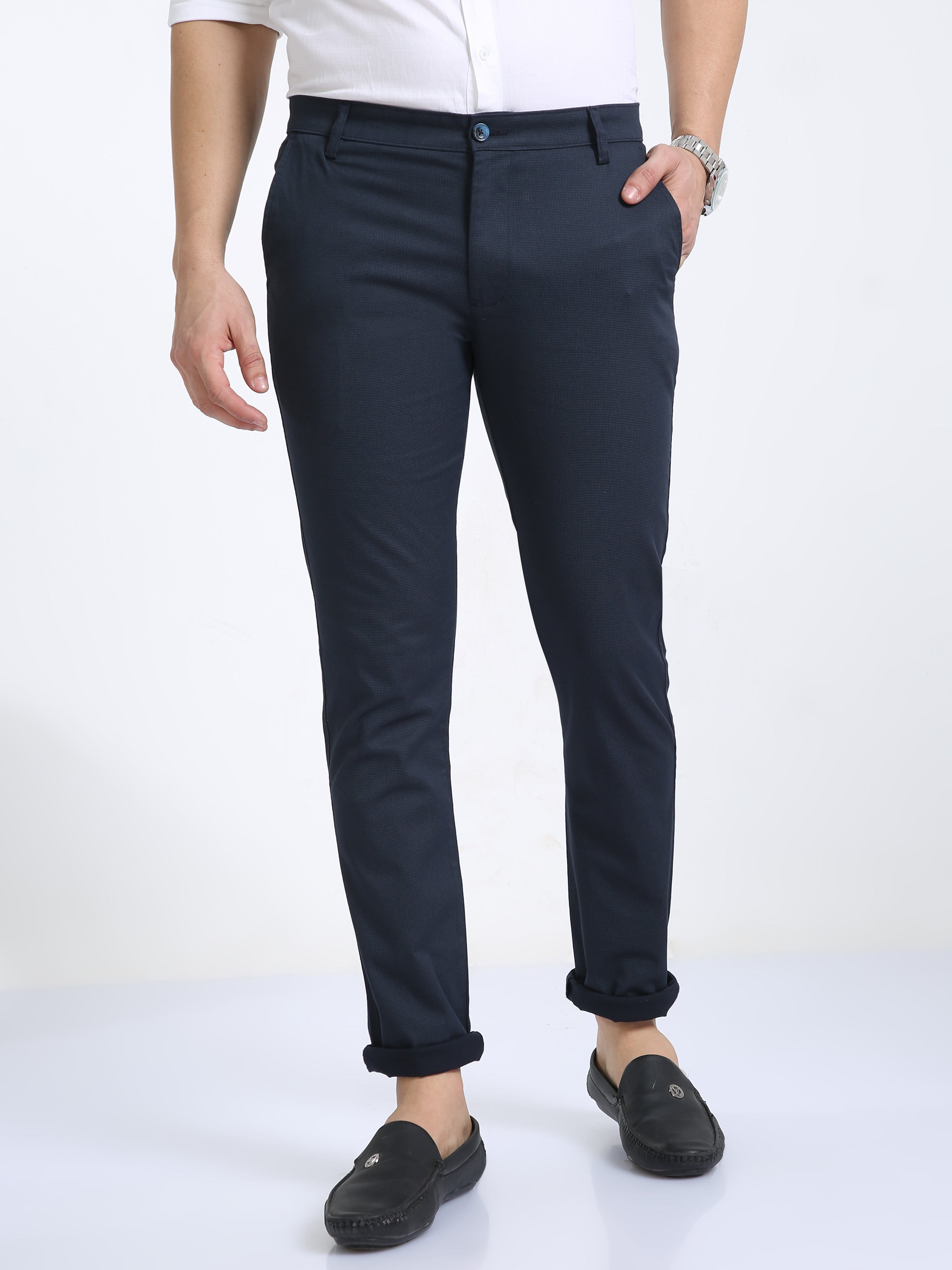 Classic Polo Mens Moderate Fit Solid Navy Color Trousers | To2-21 B-Nvy-Mf-Ly