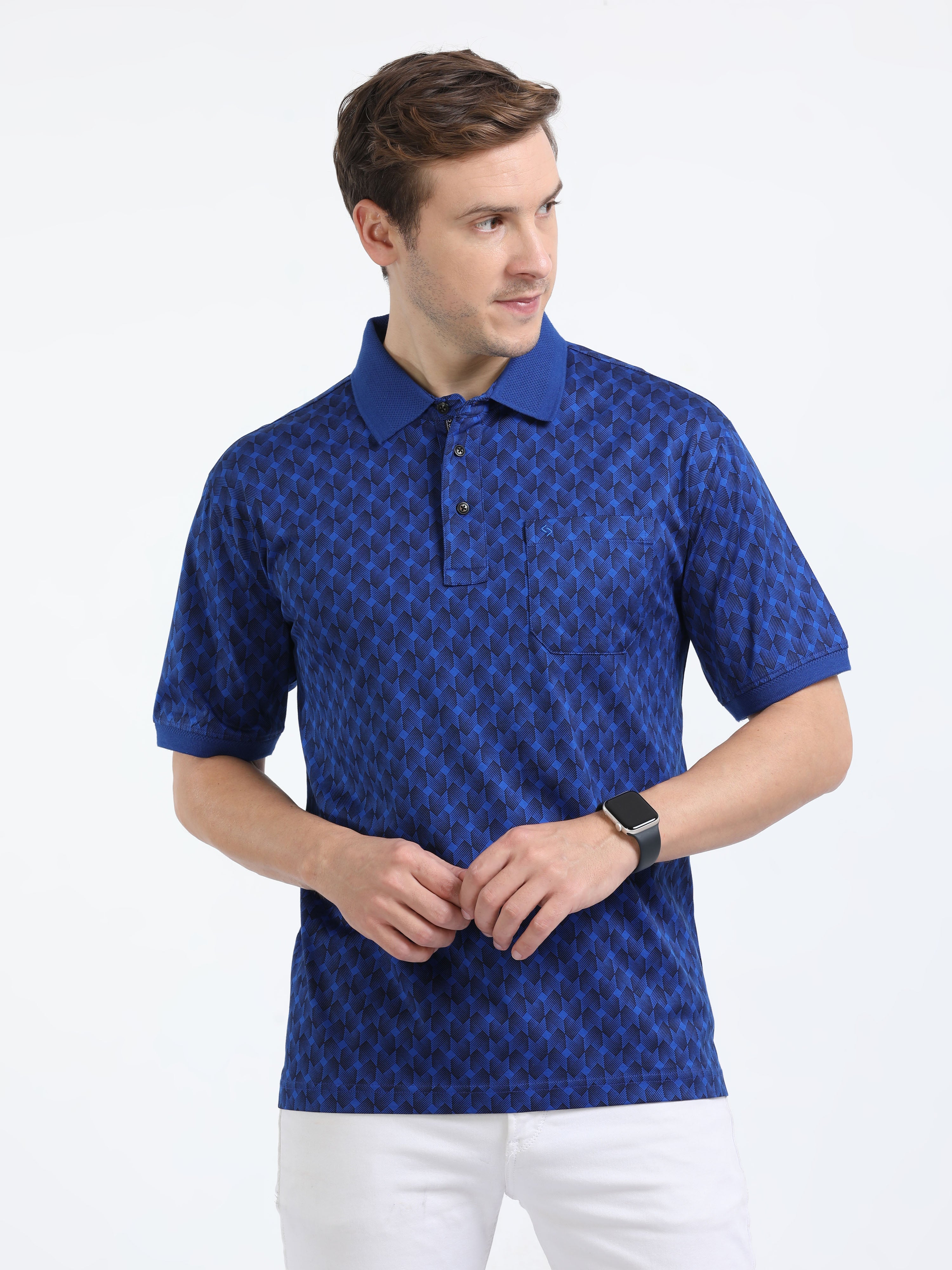Classic Polo Mens Cotton Half Sleeves Floral Authentic Fit Polo Neck Royal Blue Color T-Shirt | Swank - 03 B Af P