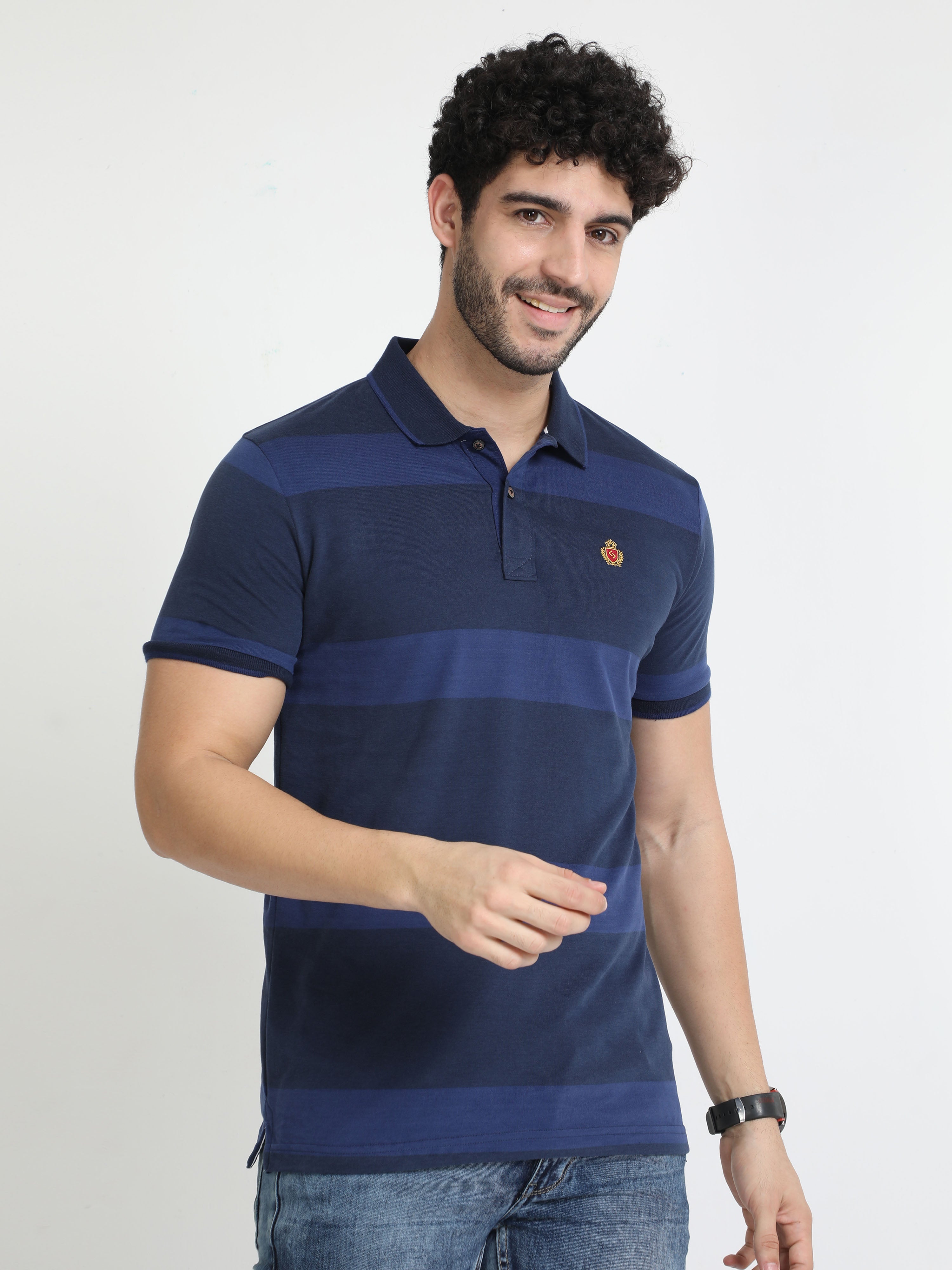 Classic Polo Mens Cotton Half Sleeves Striped Slim Fit Polo Neck Navy Color T-Shirt | Cpeg - 313 A Sf P