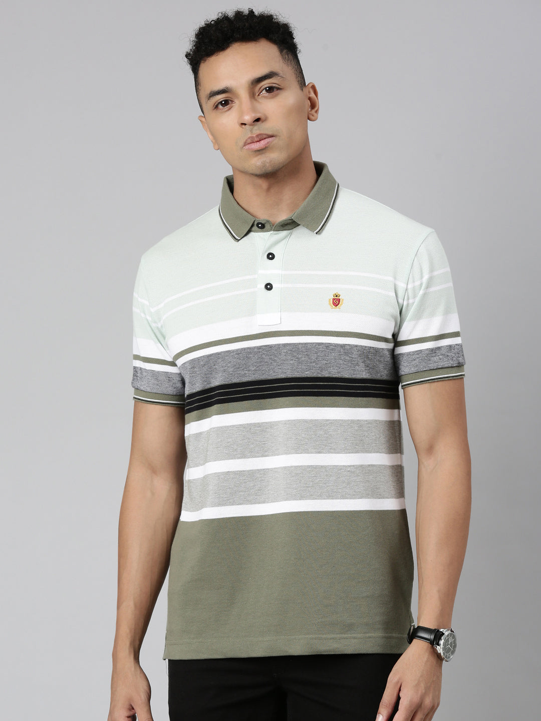 Classic Polo Men's Polo Neck Cotton White/Navy Slim Fit Striped T-Shirt | VTA-278 B SF P