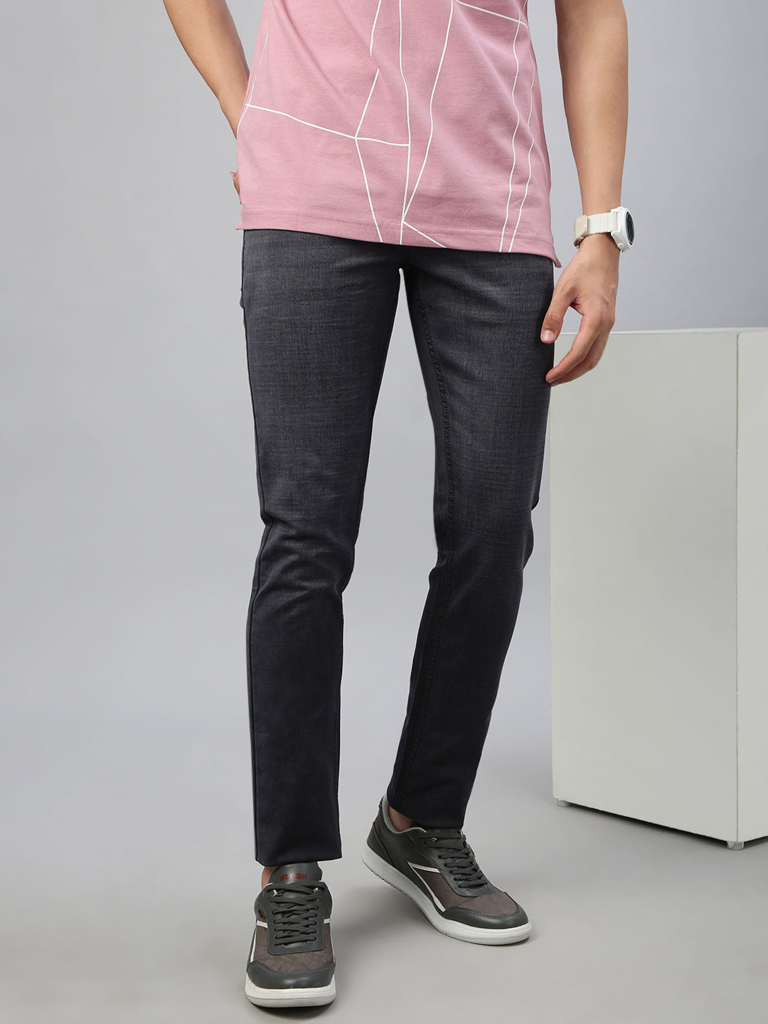 Classic Polo Men's Dark Grey Slim Fit Solid Denim||CPDQ1-08-DGRY-SF