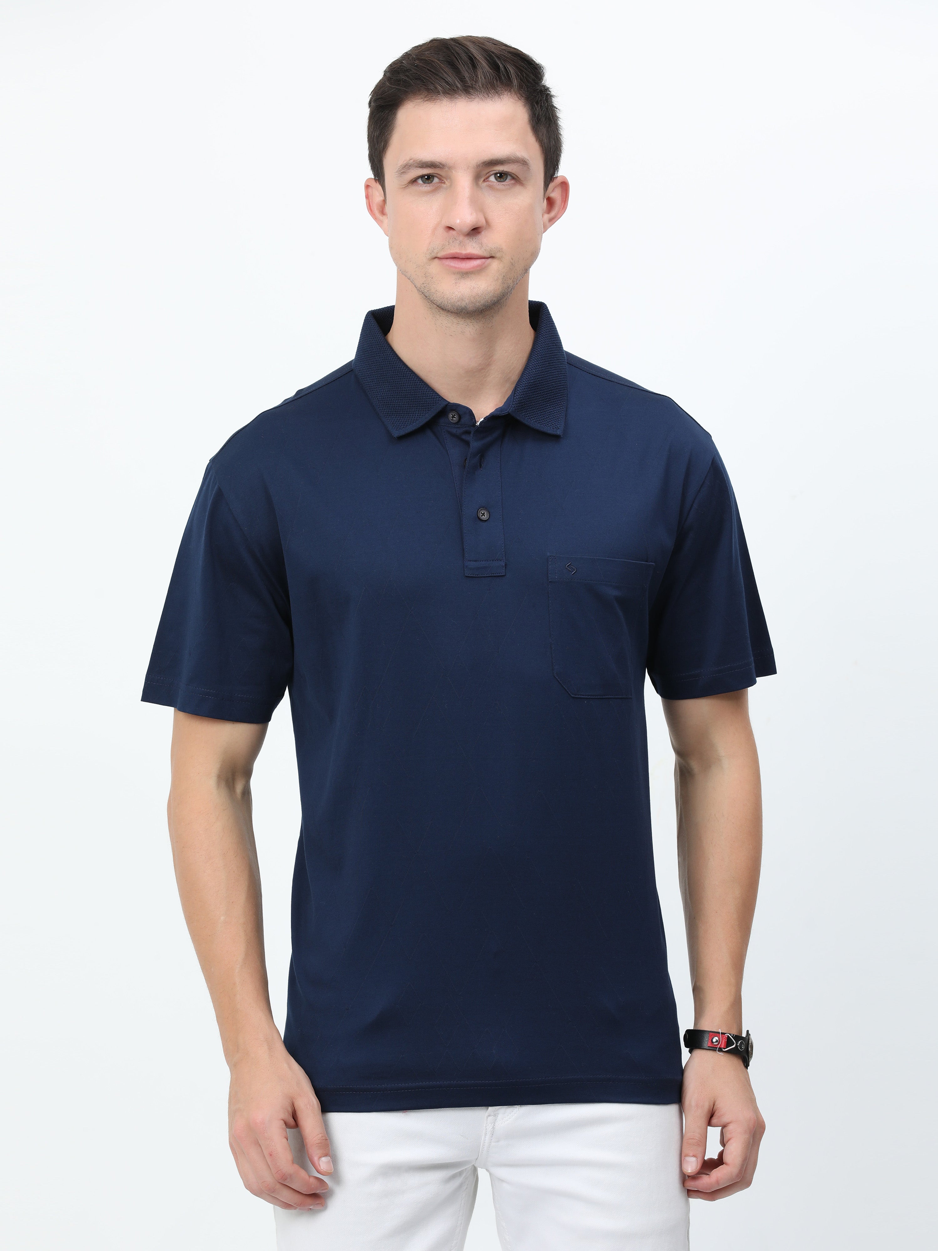 Classic Polo Mens Cotton Half Sleeves Solid Authentic Fit Polo Neck Navy Color T-Shirt | Rare - 06  B Af P