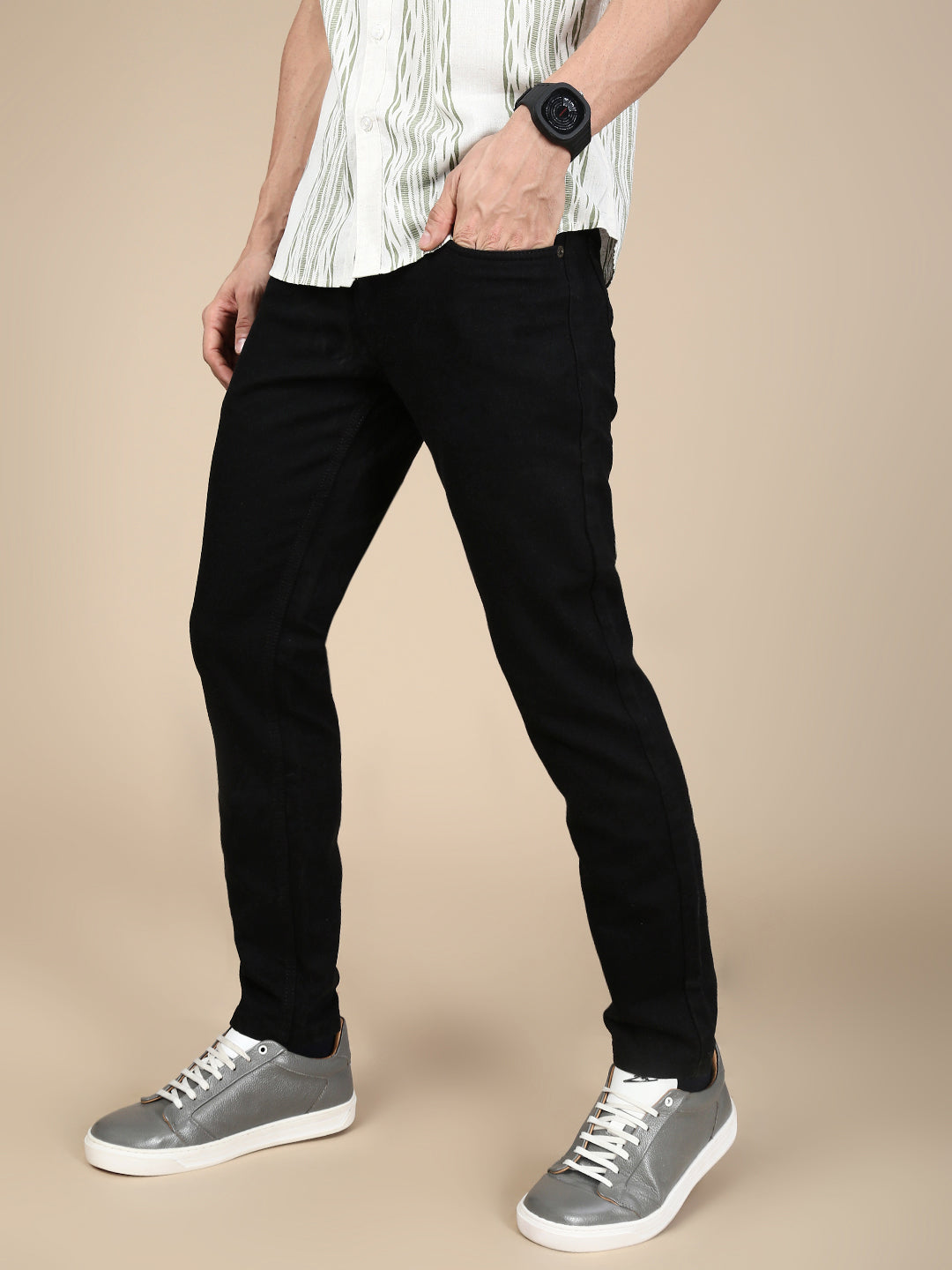 Classic Polo Men's Black Slim Fit Solid Denim||CPDQ1-15-BLK-AF