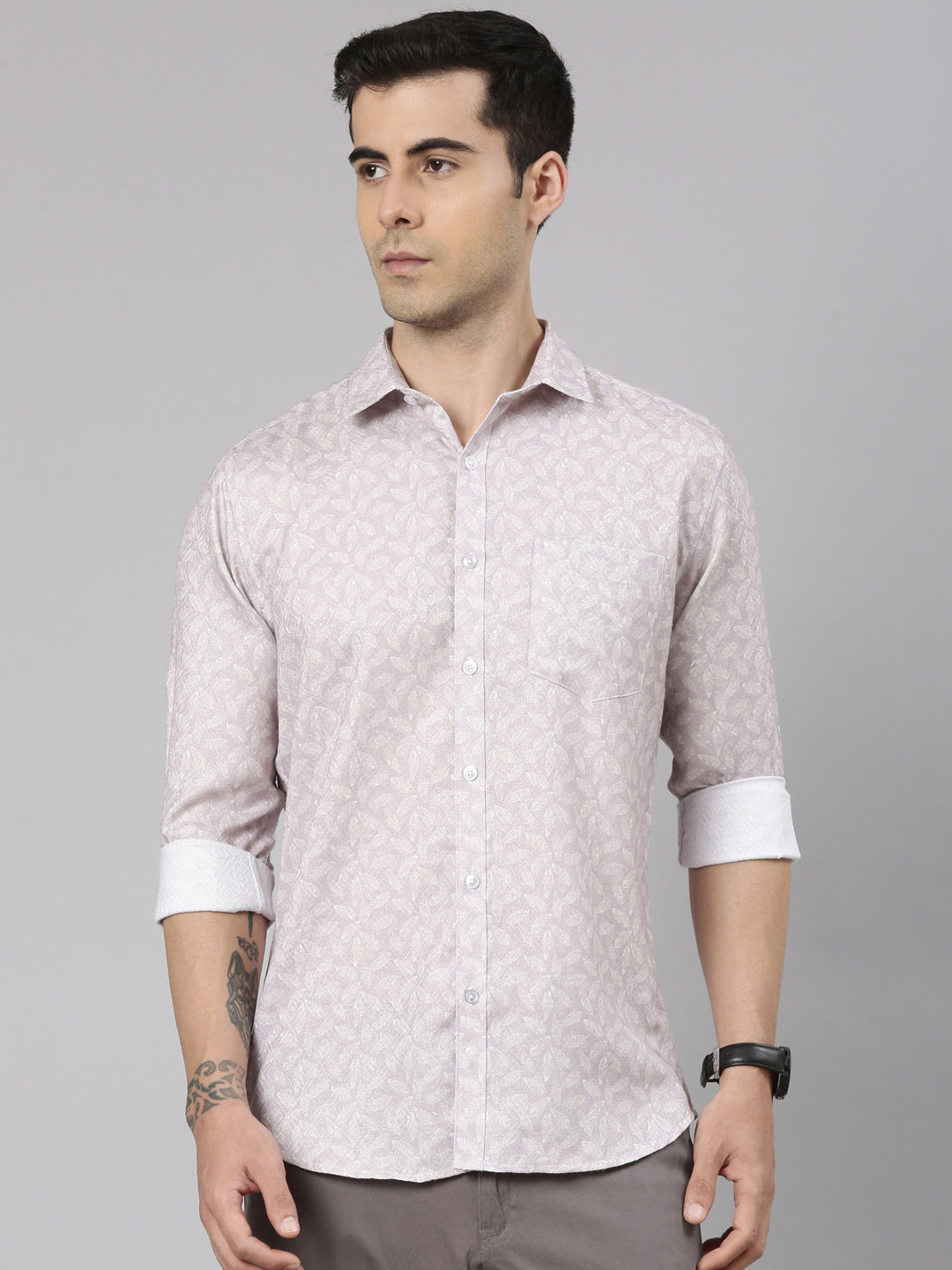 Classic Polo Men's Full Sleeve Multicolor Polo Neck Slim Fit All-Over Print Cotton Shirt | SQ2-EL-63 B-FS-PRT-SF