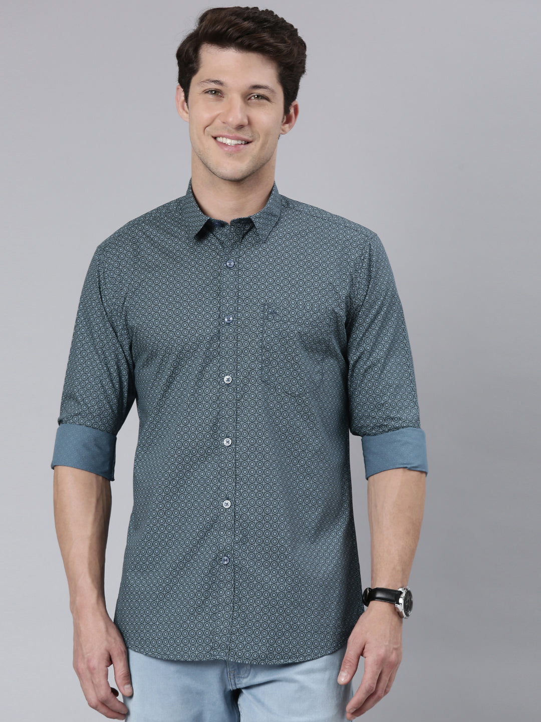 Classic Polo Men's Full Sleeve Lt.Teal Polo Neck 100% Cotton Slim Fit Shirt | SP2-CL-66 B-FS-PRT-SF