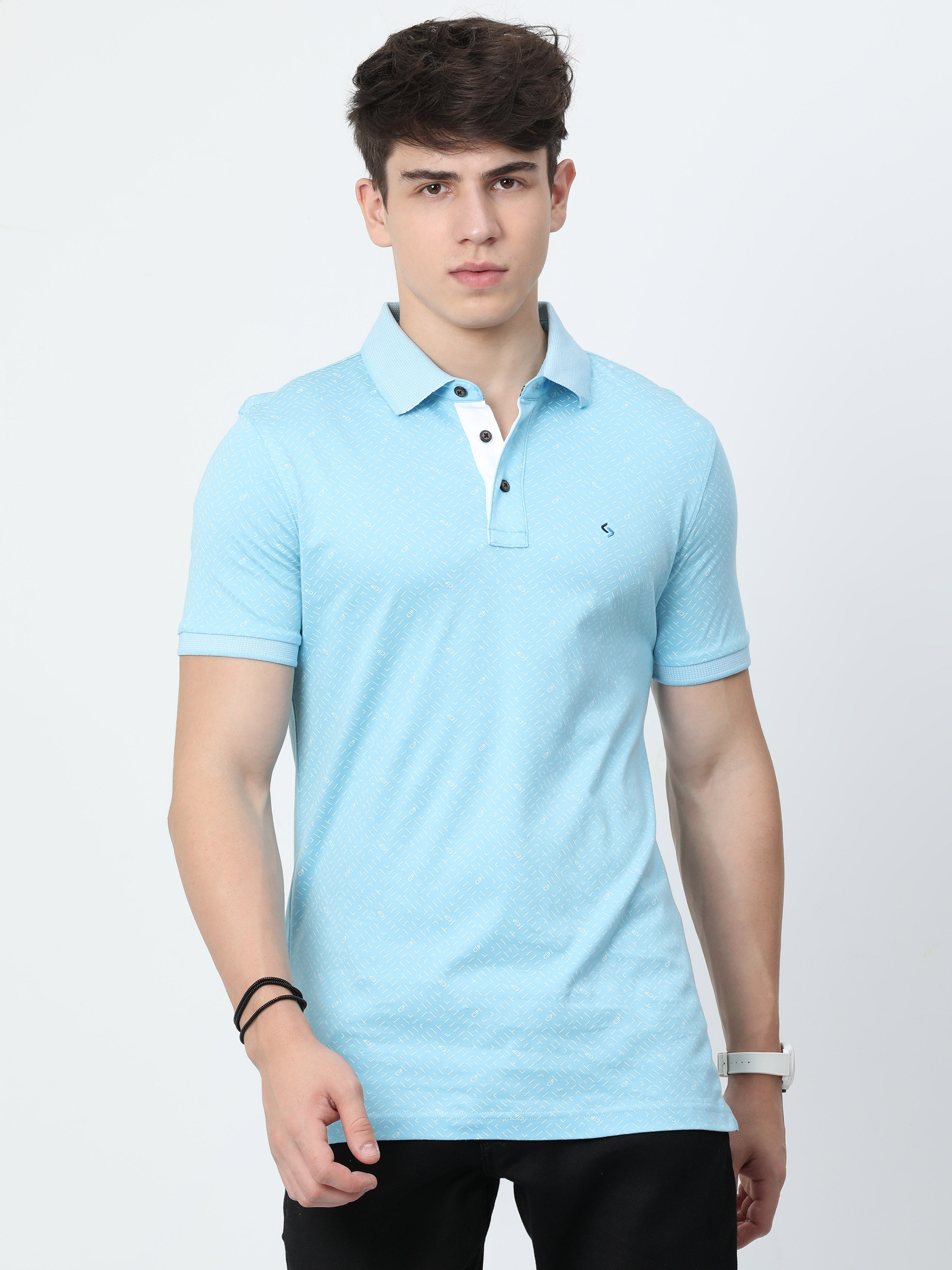Classic Polo Mens Cotton Half Sleeves Printed Slim Fit Polo Neck Blue Color T-Shirt | Prm - 786 B Sf P