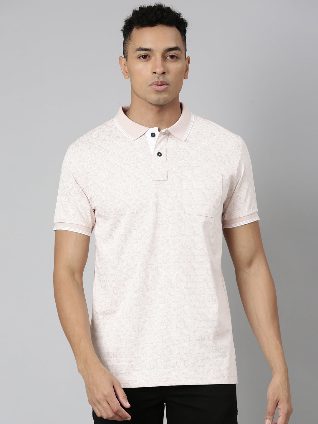 Classic Polo Men's Polo Neck Cotton Lt.Pink Slim Fit Printed T-Shirt | BELLO-282 B SF P