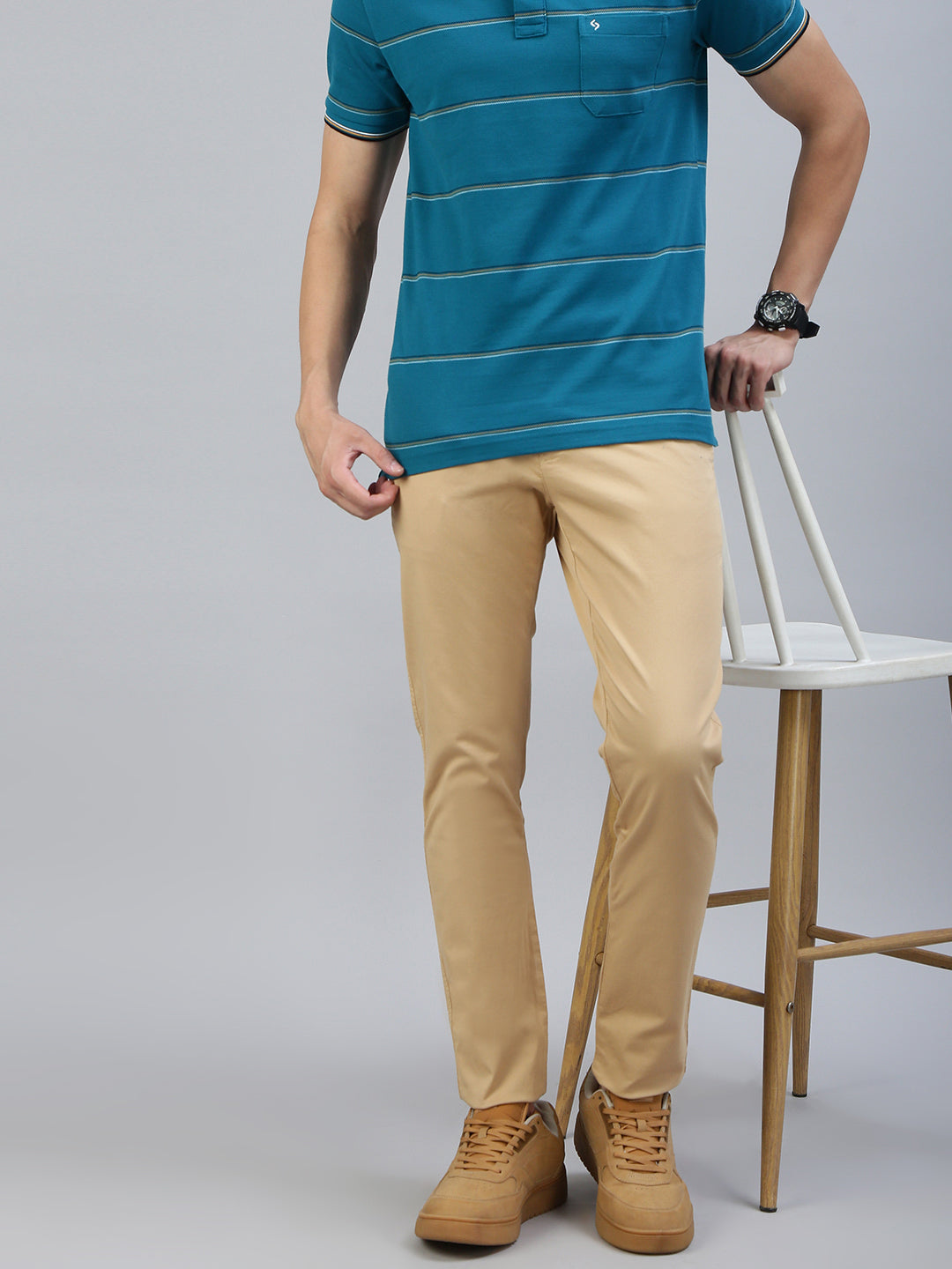 Classic Polo Men's Beige Moderate Fit Solid Casual Trouser||TRS-CHINO-PEG MF LY