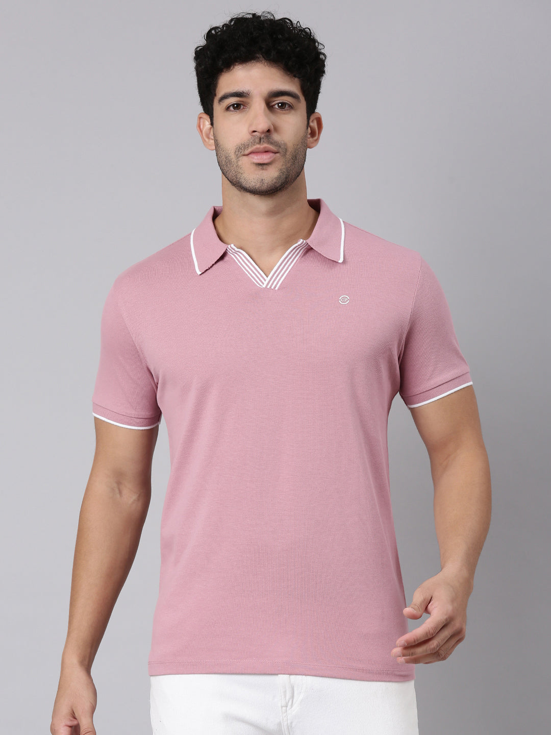 Classic Polo Men's Half Sleeve Mauve Polo Neck Slim Fit Solid Cotton Blend T-Shirt | RAVE POLO - 01 B SF P