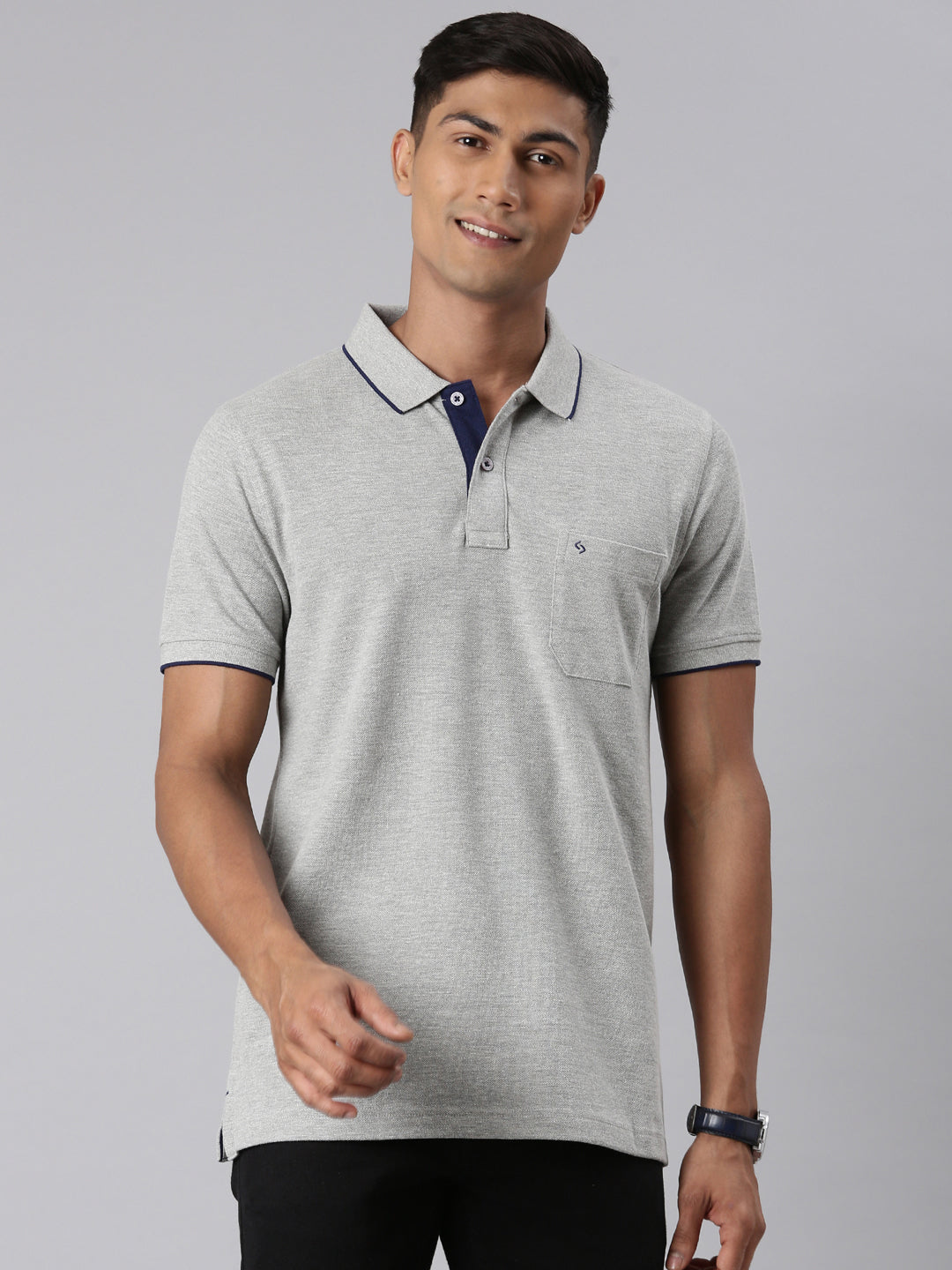 Grey pique polo best sale