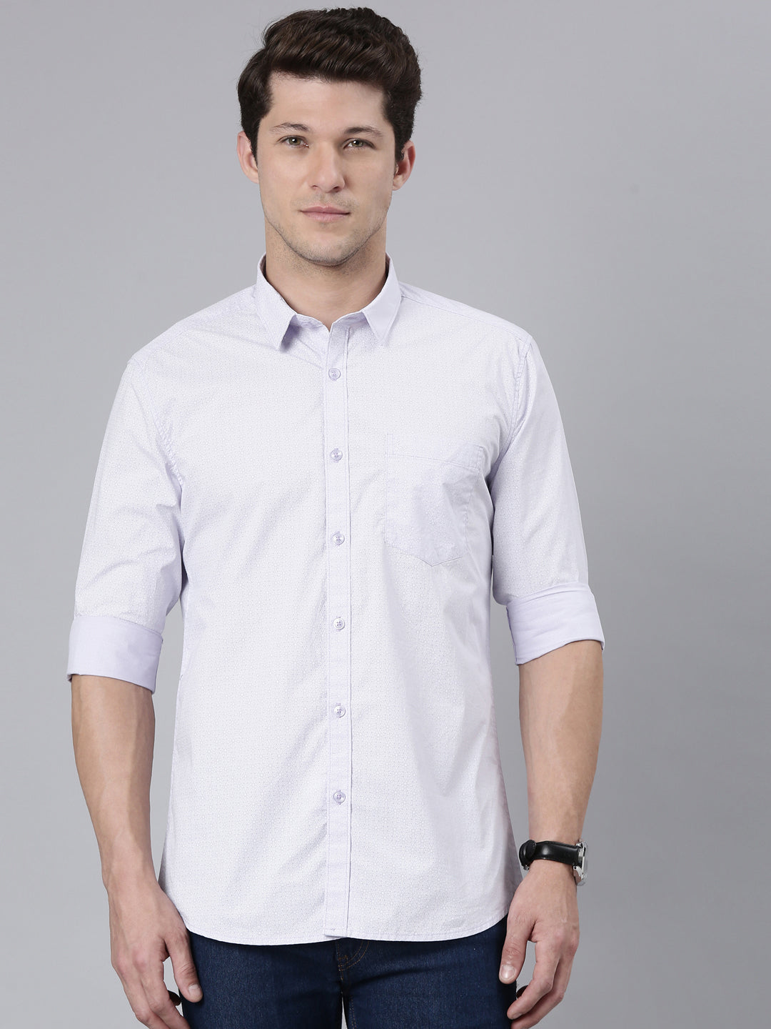 Classic Polo Men's Full Sleeve Lt.Blue Polo Neck 100% Cotton Slim Fit Shirt | SP2-CL-68 B-FS-PRT-SF