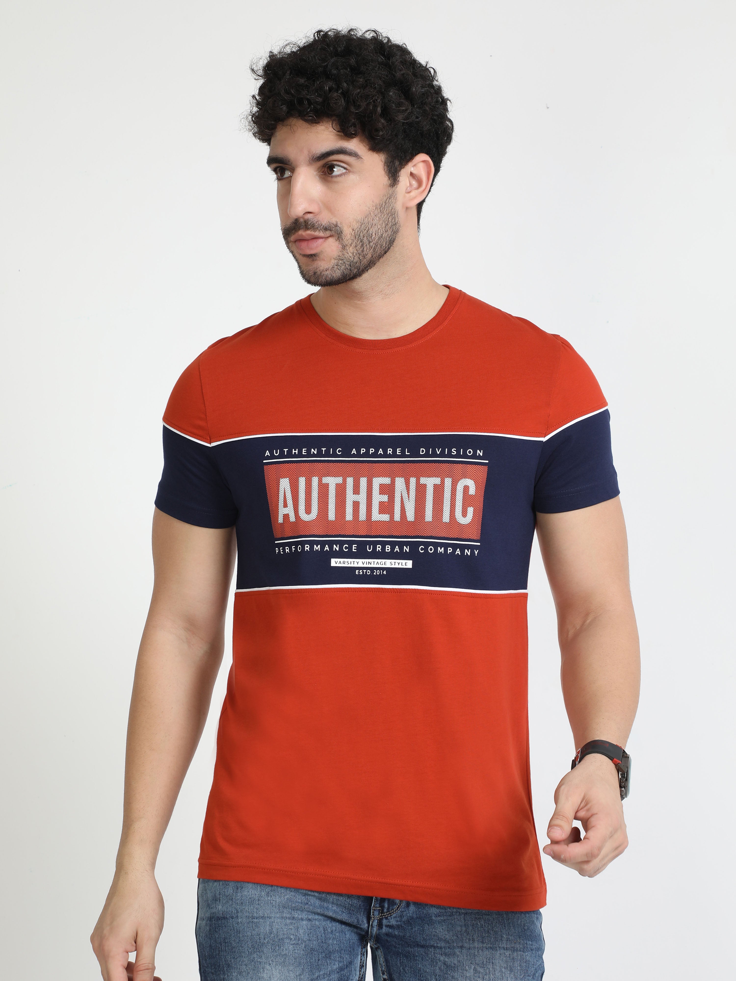 Classic Polo Mens Cotton Half Sleeves Colour Blocked Slim Fit Crew Nec