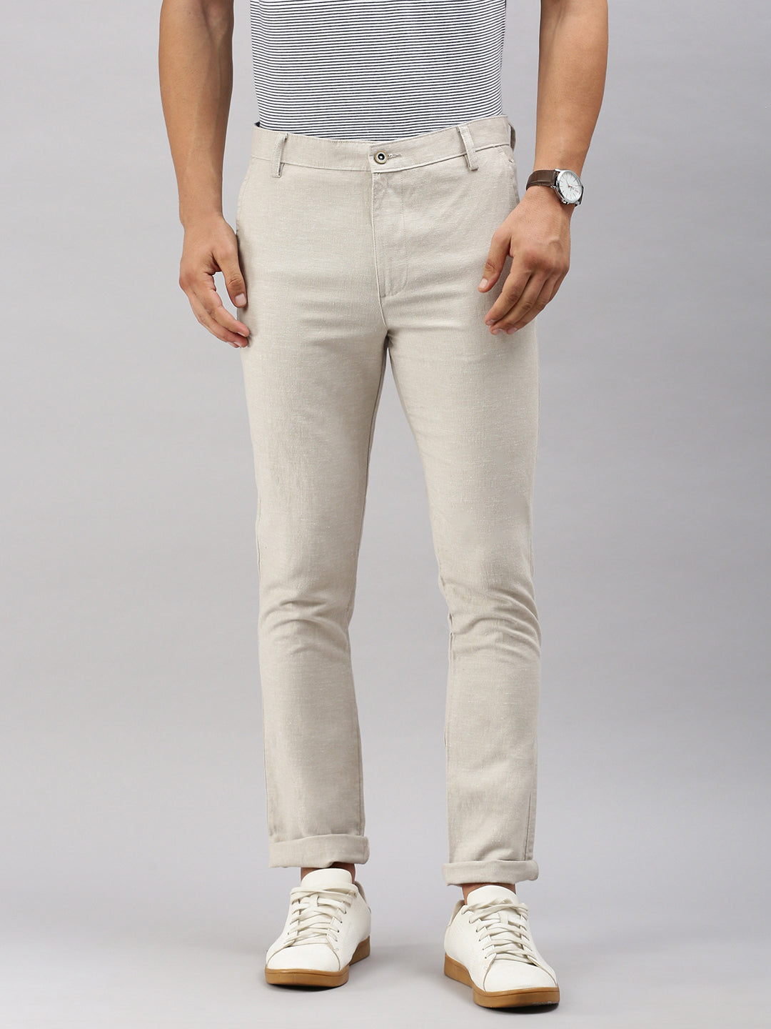 Classic Polo Men's Grey Cotton Moderate Fit Trousers | TP2-EL-12 D-GRY-MF-LY