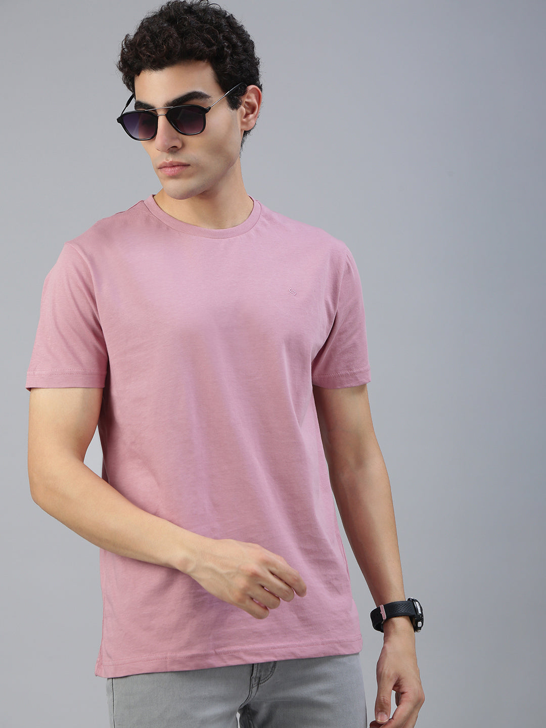 Classic Polo Men's Half Sleeve Dark Pink Round Neck Slim Fit Solid T-Shirt | TOY-KALVIK LILAS SF C