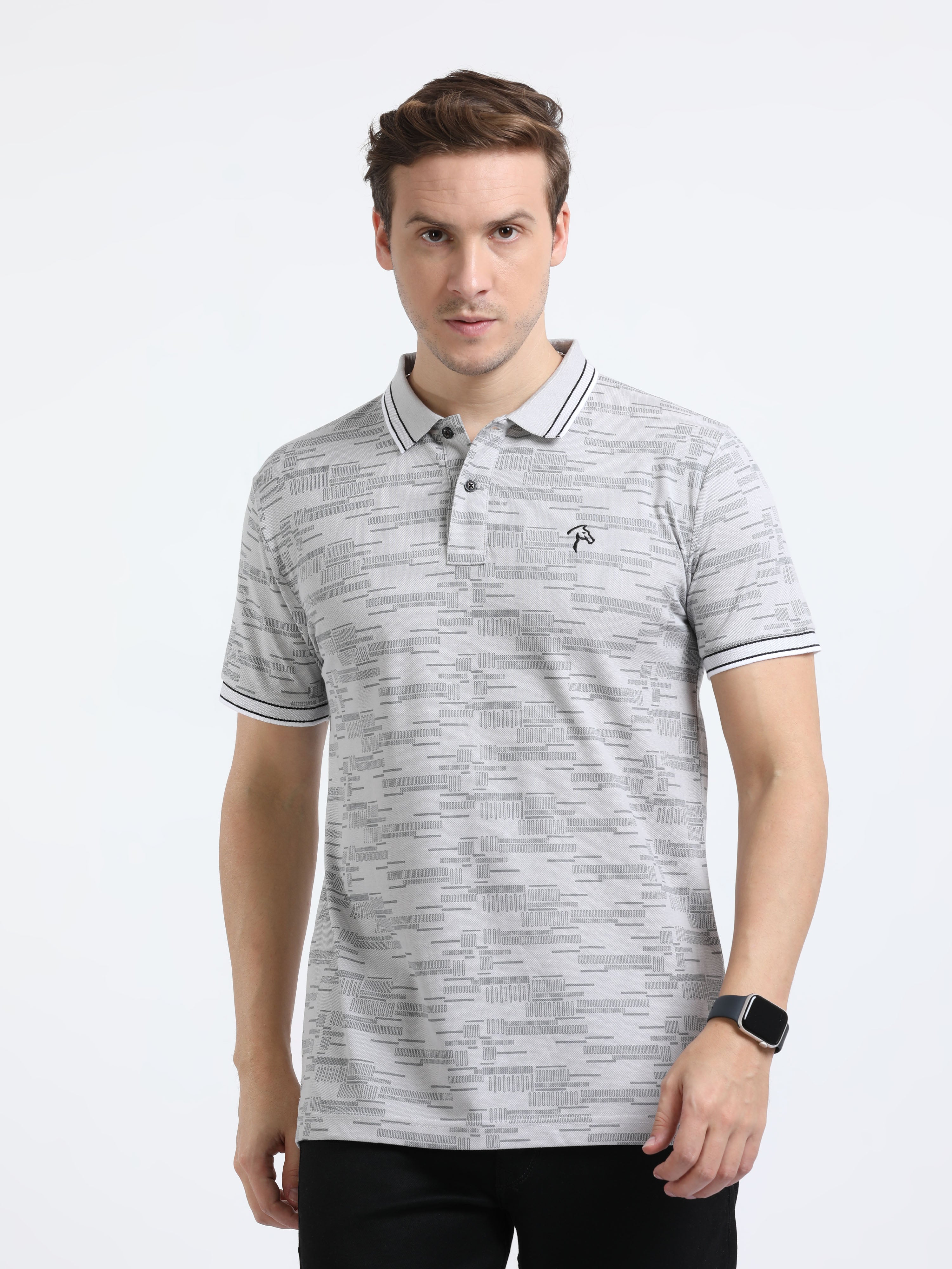 Classic Polo Mens Cotton Half Sleeves Floral Slim Fit Polo Neck Grey Color T-Shirt | Brp - 386 B Sf P