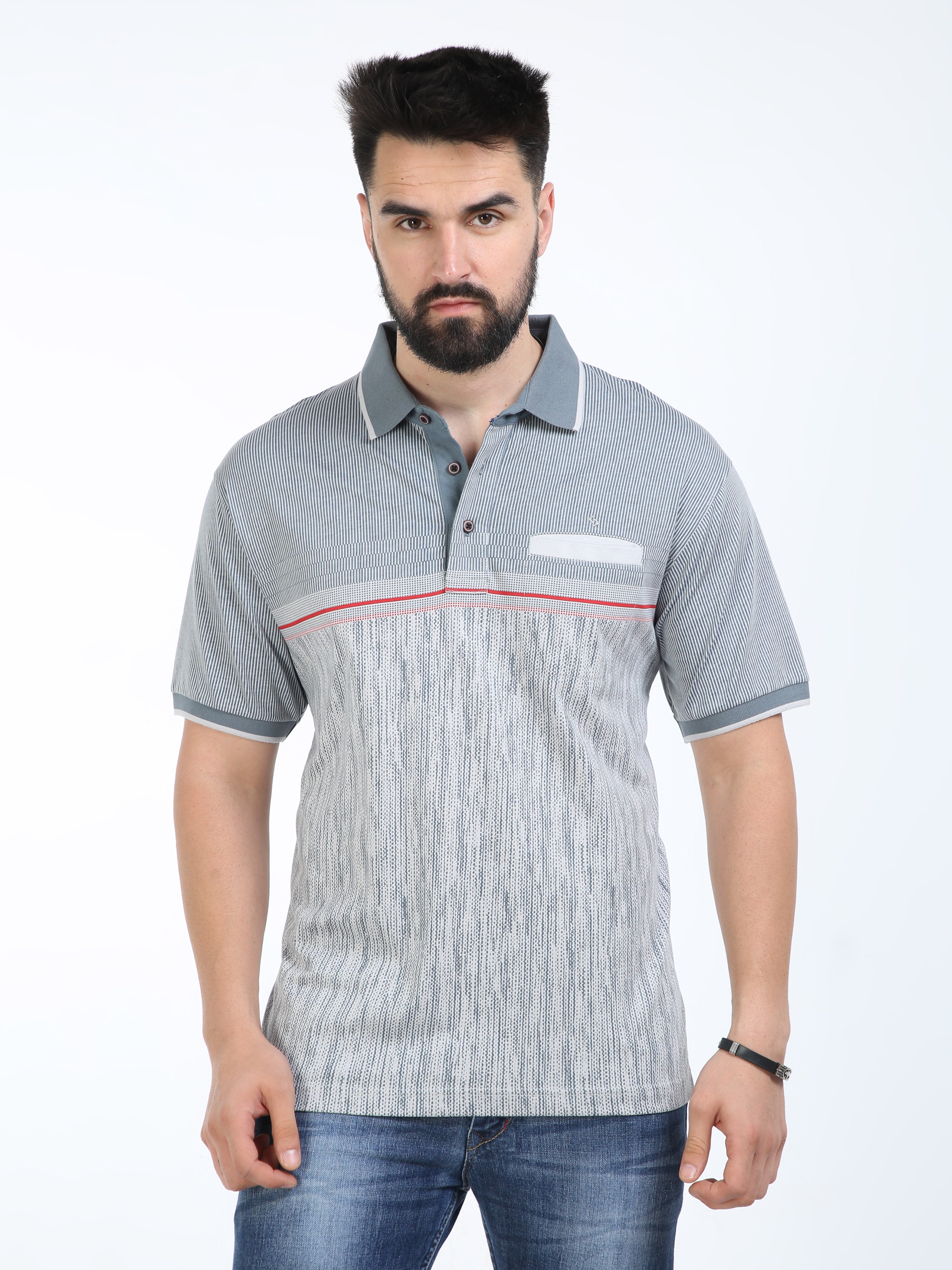 Classic Polo Mens Cotton Half Sleeves Floral Authentic Fit Polo Neck Grey Color T-Shirt | Carve Polo - 19 A Af P