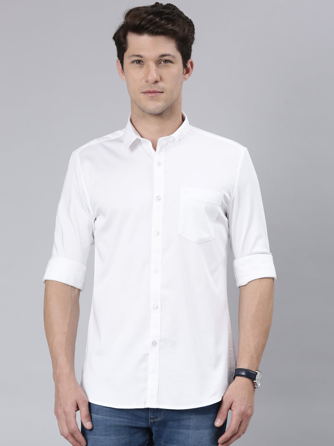 Classic Polo Men's Full Sleeve White Polo Neck 100% Cotton Slim Fit Shirt | SP2-EL-03 B-FS-SLD-SF