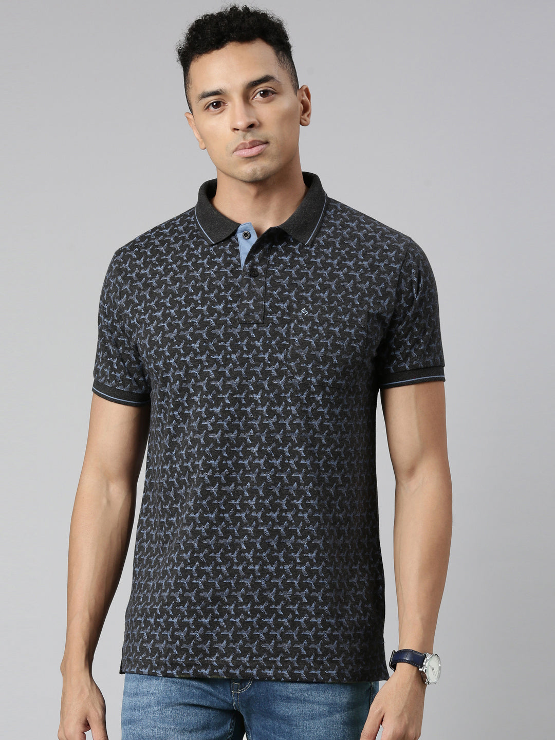 Classic Polo Men's Polo Neck Cotton Black Slim Fit Printed T-Shirt | BELLO-269 B SF P