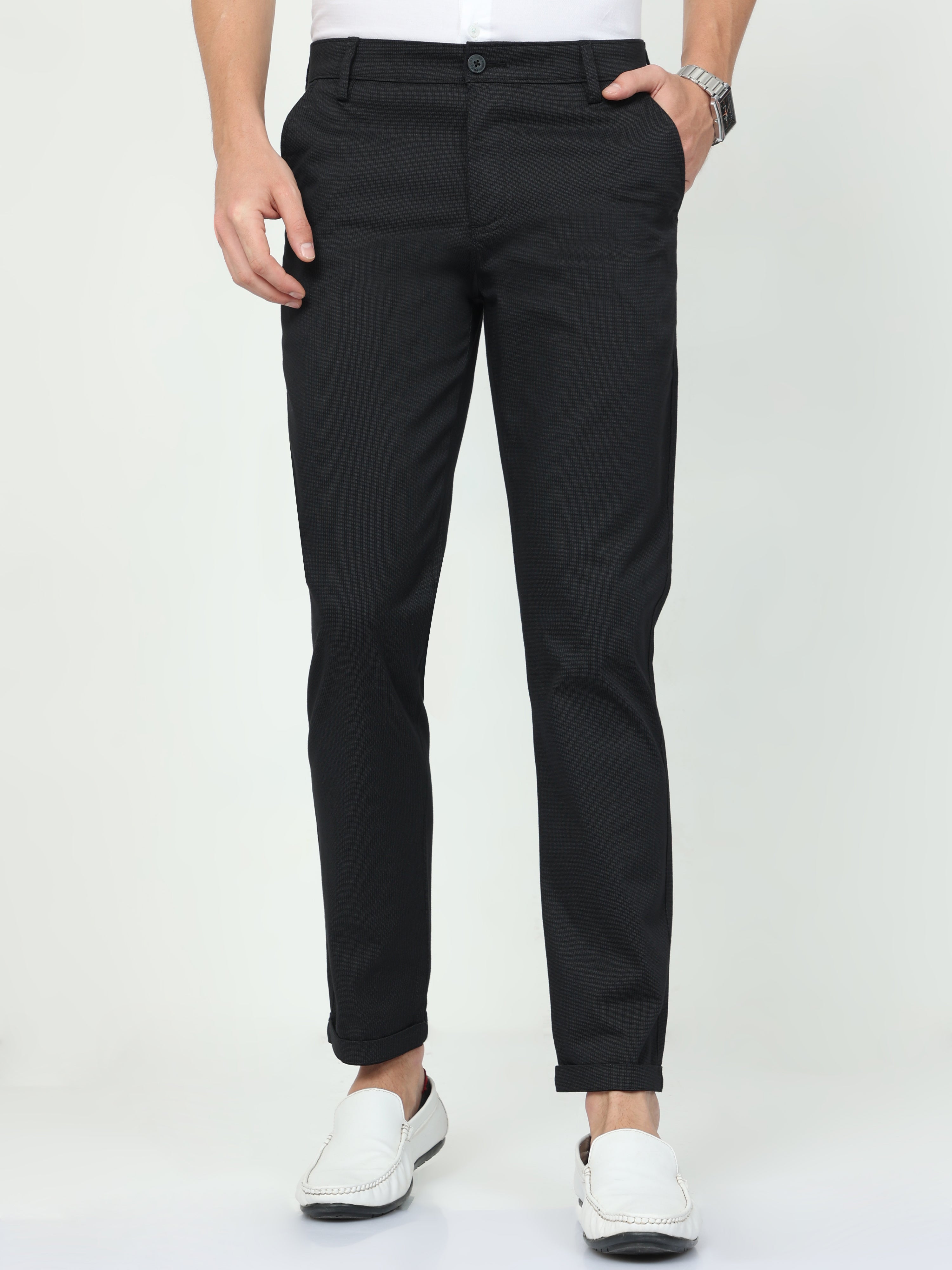 CP BRO Mens Ankle Fit Solid Black Color Trousers | Tbo2-05 B-Blk-Af-Ly