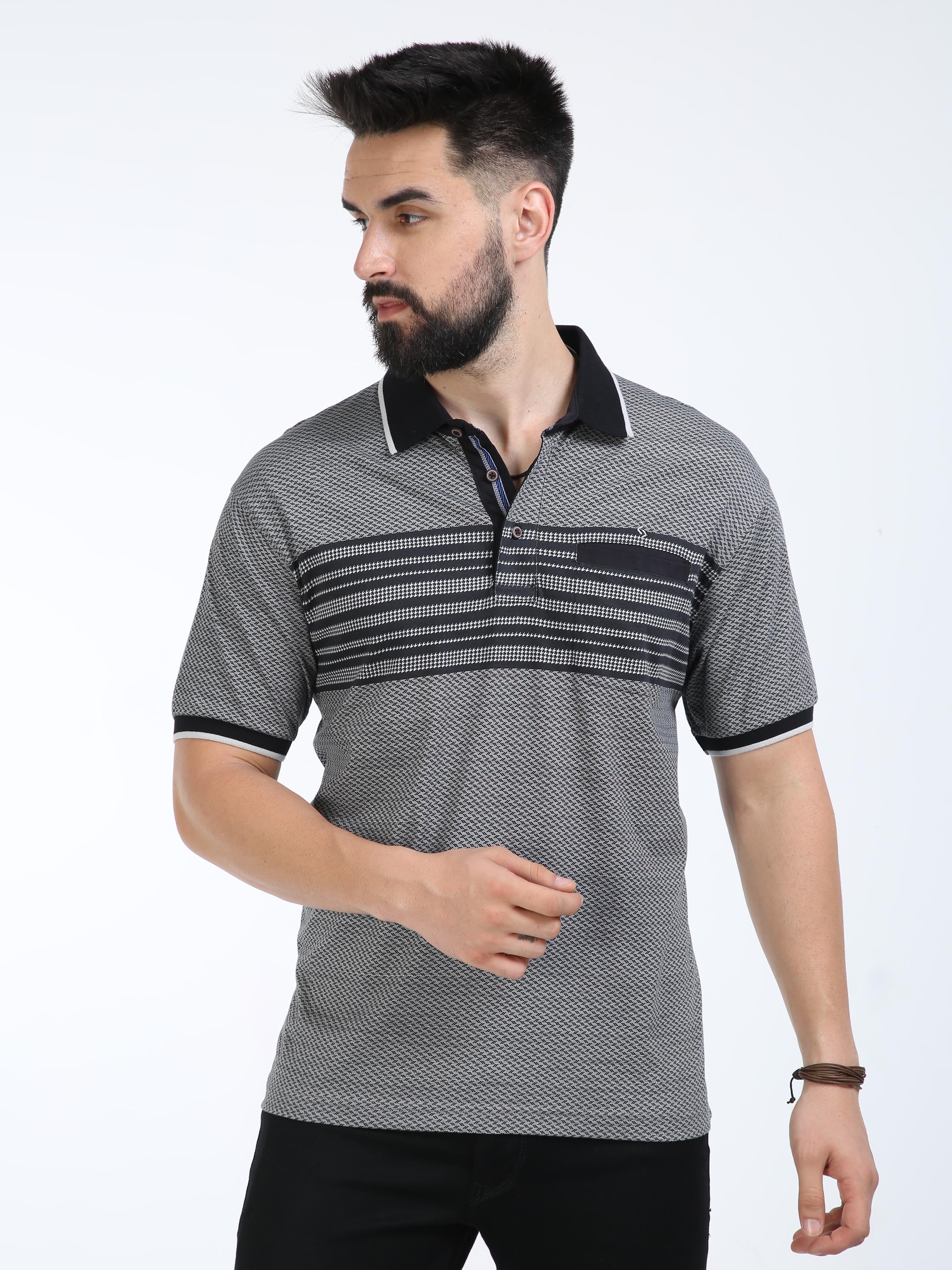 Classic Polo Mens Cotton Half Sleeves Striped Authentic Fit Polo Neck Black Color T-Shirt | Carve Polo - 17 B Af P