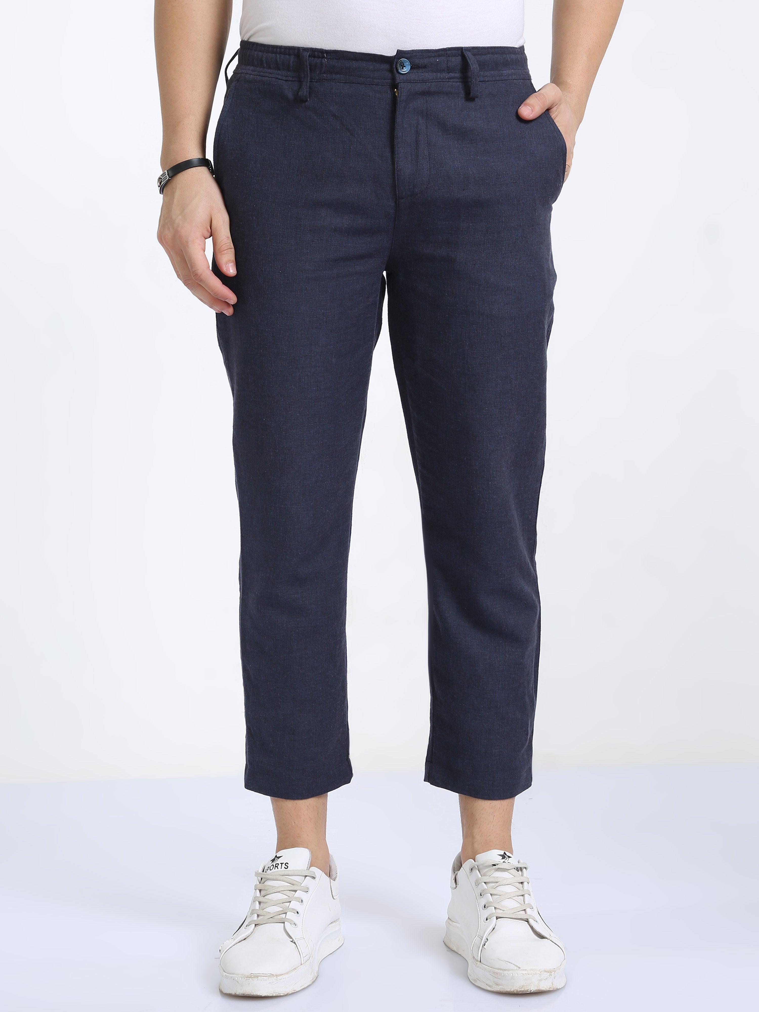 Classic Polo Mens Ankle Fit Solid Navy Color Trousers | To2-30 B-Blu-Al-Ly