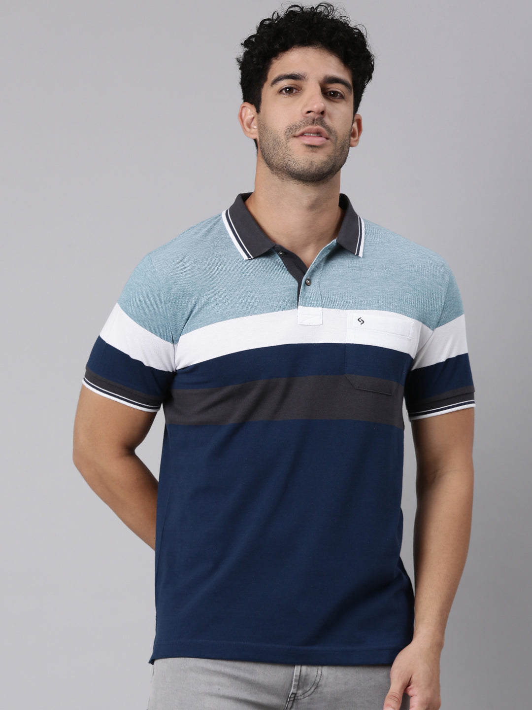 Classic Polo Men's Half Sleeve Multicolor Polo Neck Slim Fit Colorblock Cotton Blend T-Shirt | VTA - 323 B SF P