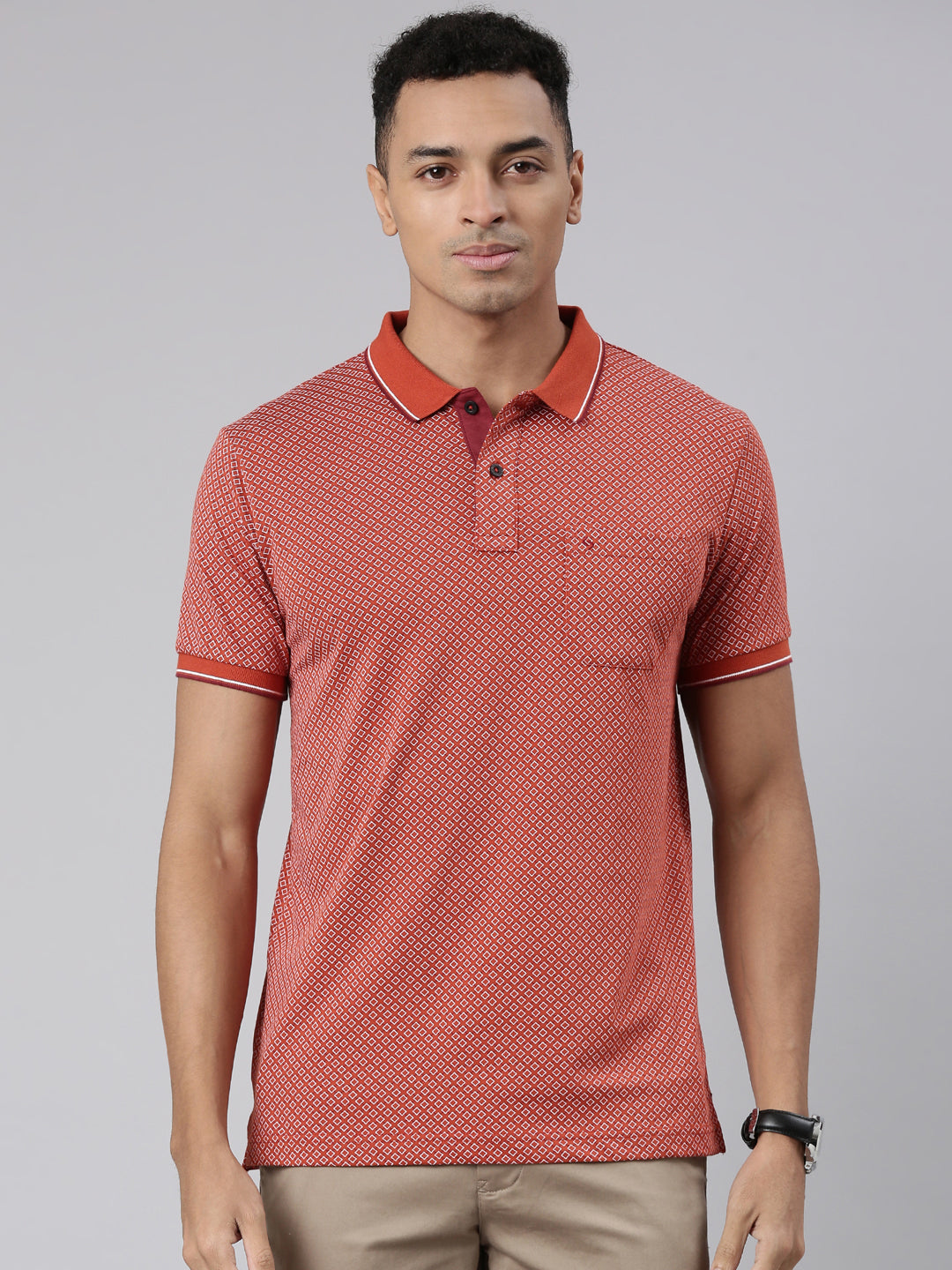 Classic Polo Men's Half Sleeve Red Polo Neck Cotton Blend Slim Fit T-Shirt | BELLO - 291 A SF P