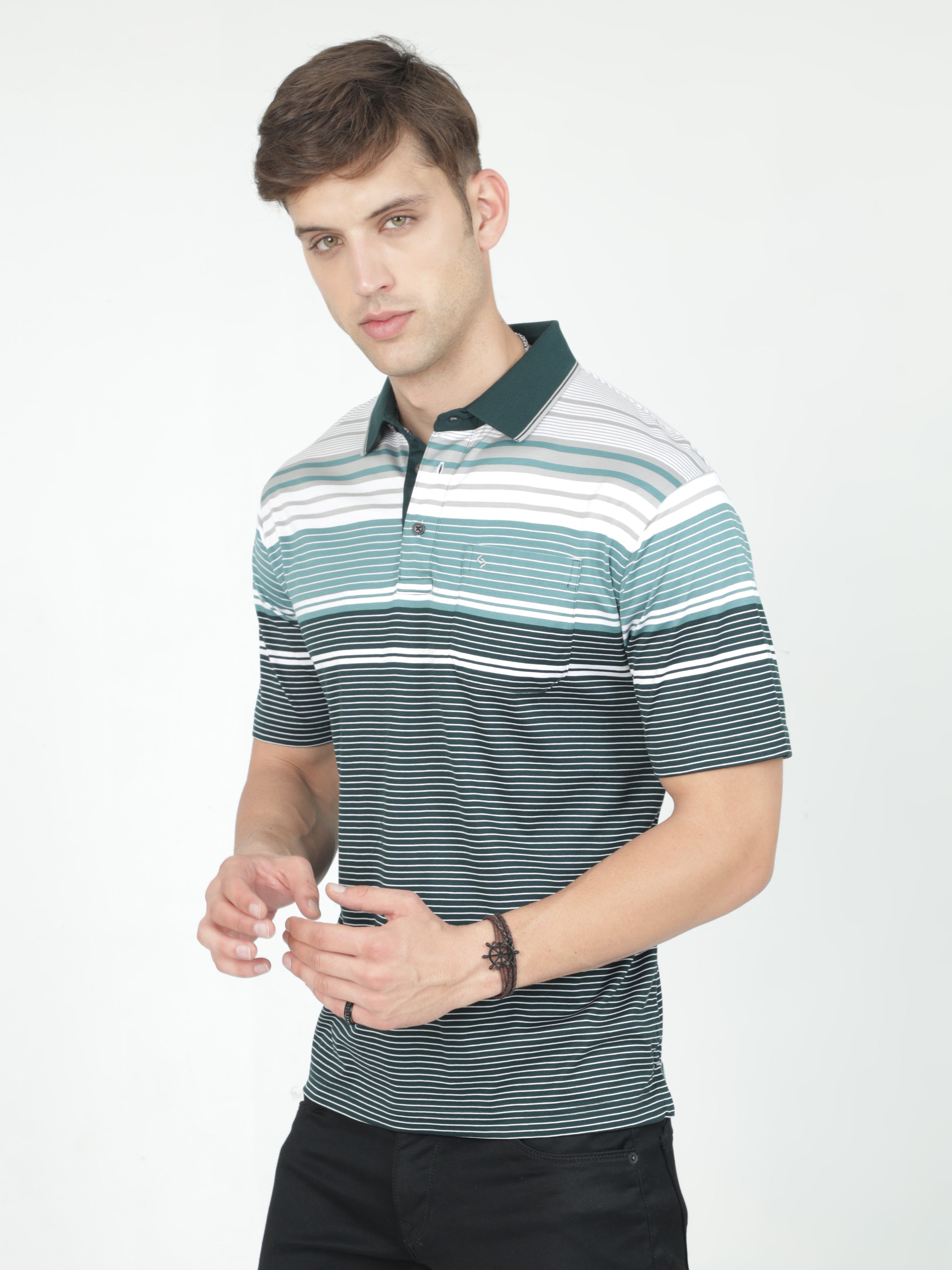 Classic Polo Mens Cotton Half Sleeves Striped Authentic Fit Polo Neck Multi Color T-Shirt | Ultimo - 334 B Af P