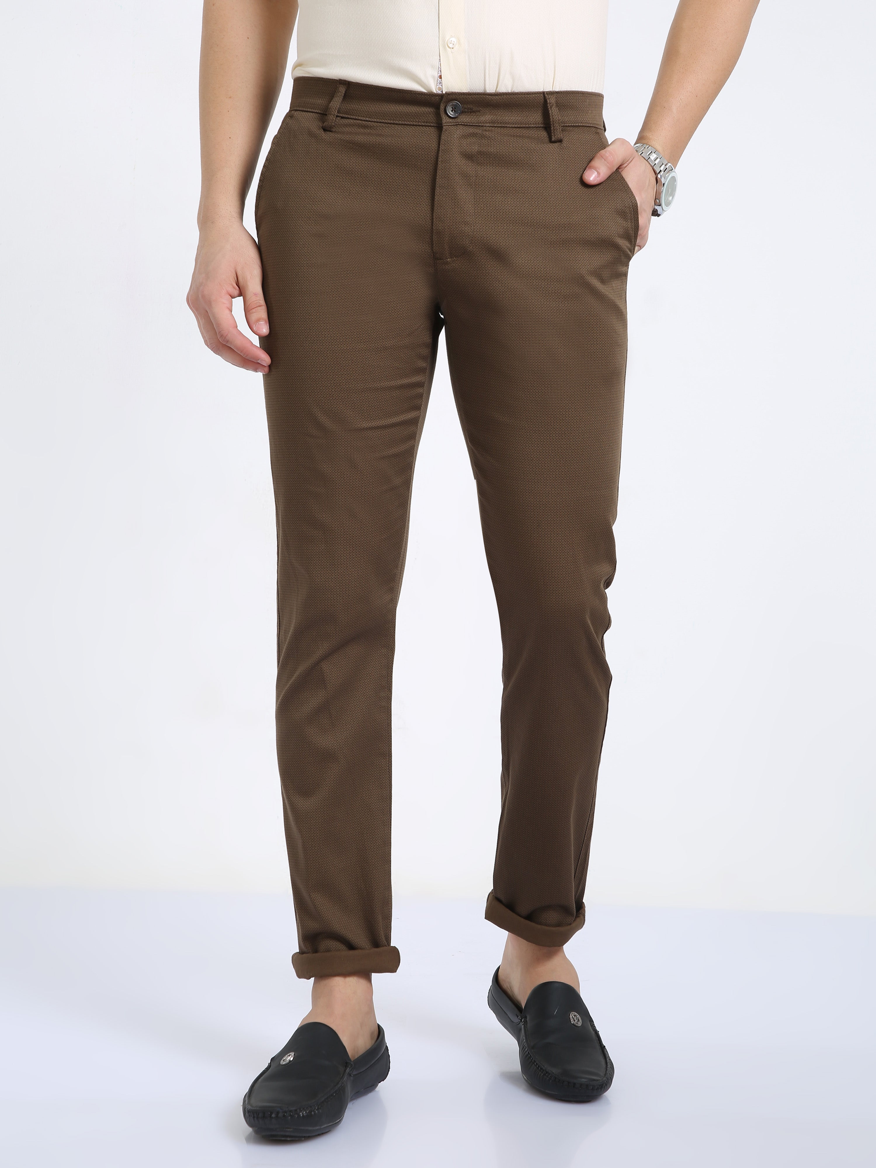 Classic Polo Mens Moderate Fit Dotted Khakhi Color Trousers | To2-01 A-Kha-Mf-Ly