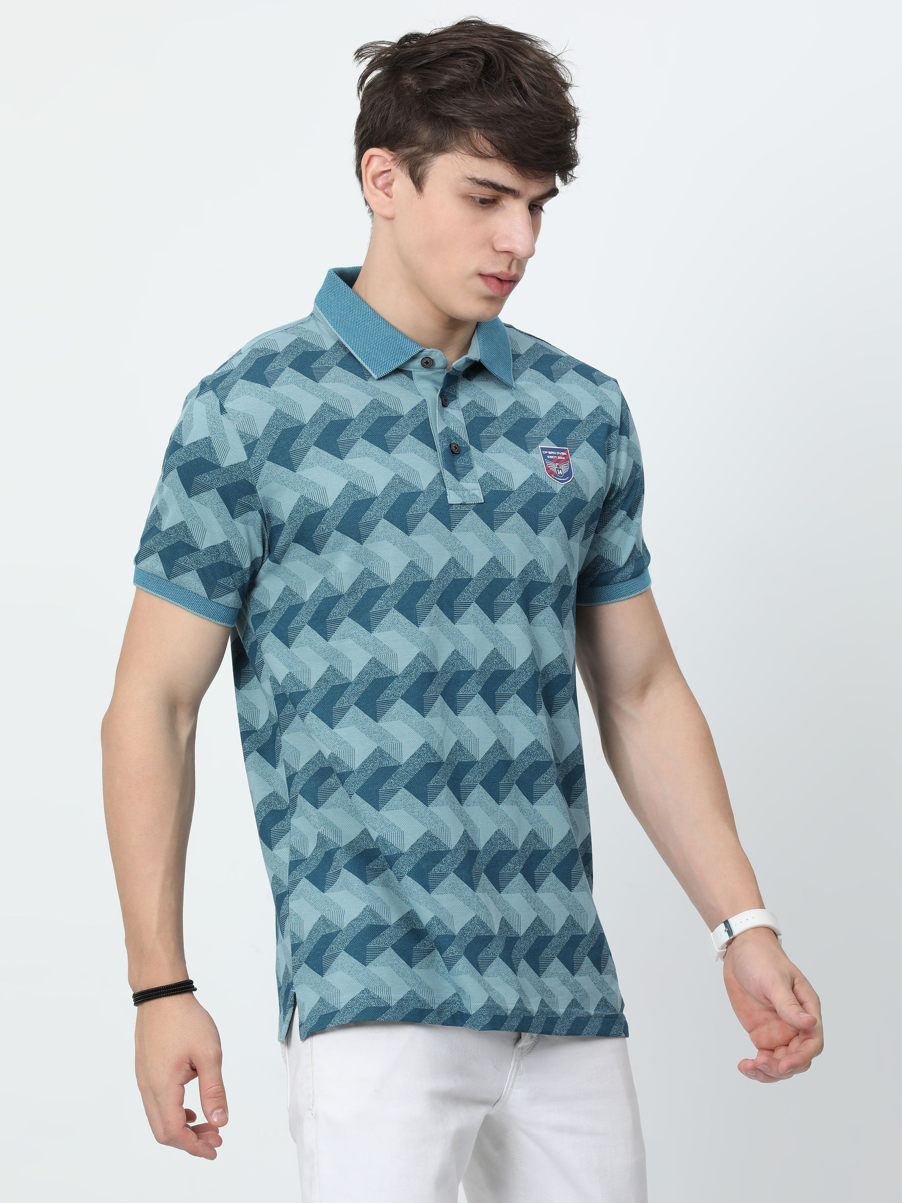 Classic Polo Mens Cotton Half Sleeves Floral Slim Fit Polo Neck Blue Color T-Shirt | Brp - 389 B Sf P